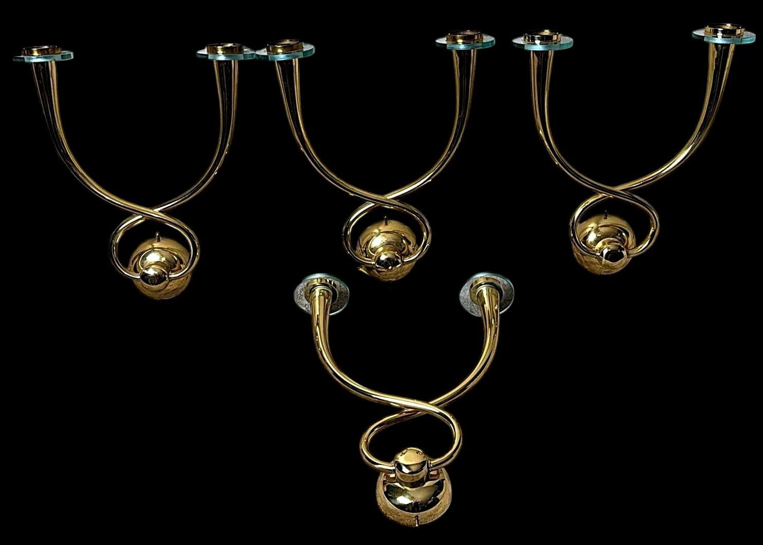 Moderno Gio' Ponti - Emilio!  Set di 4 applicazioni in ottone con bobeches in cristallo in vendita
