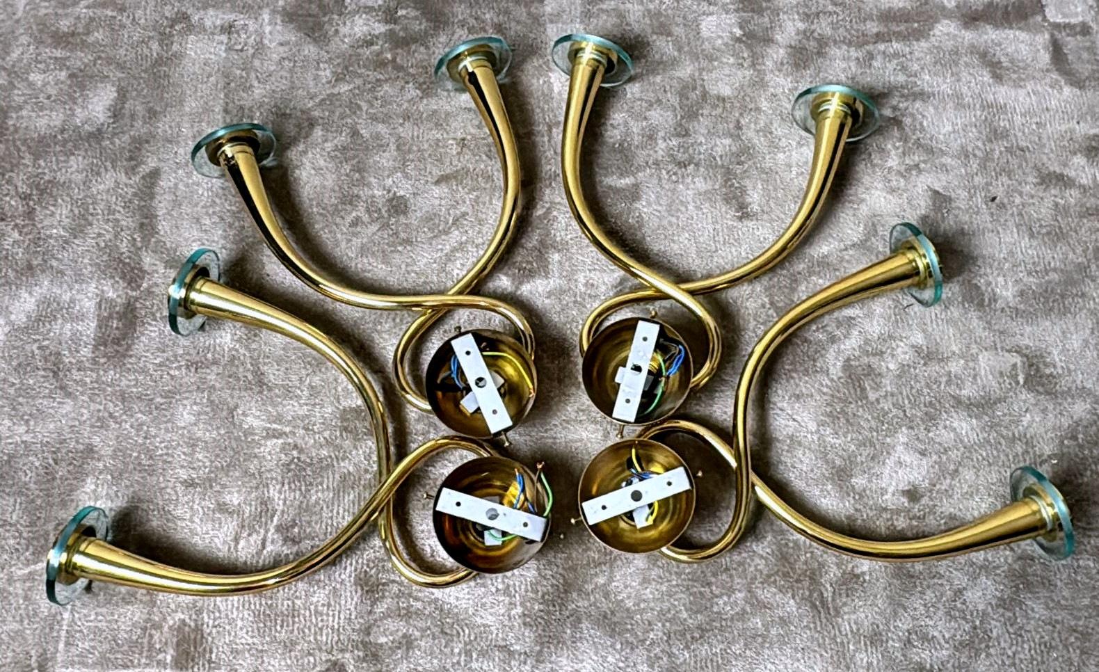 Lucidato Gio' Ponti - Emilio!  Set di 4 applicazioni in ottone con bobeches in cristallo in vendita