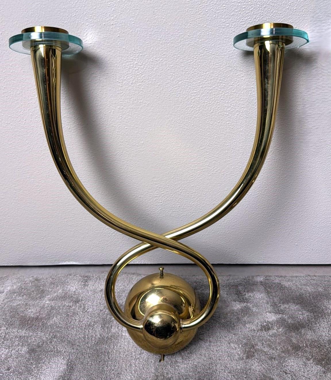 Gio' Ponti - Emilio!  Set di 4 applicazioni in ottone con bobeches in cristallo In condizioni buone in vendita a Prato, Tuscany