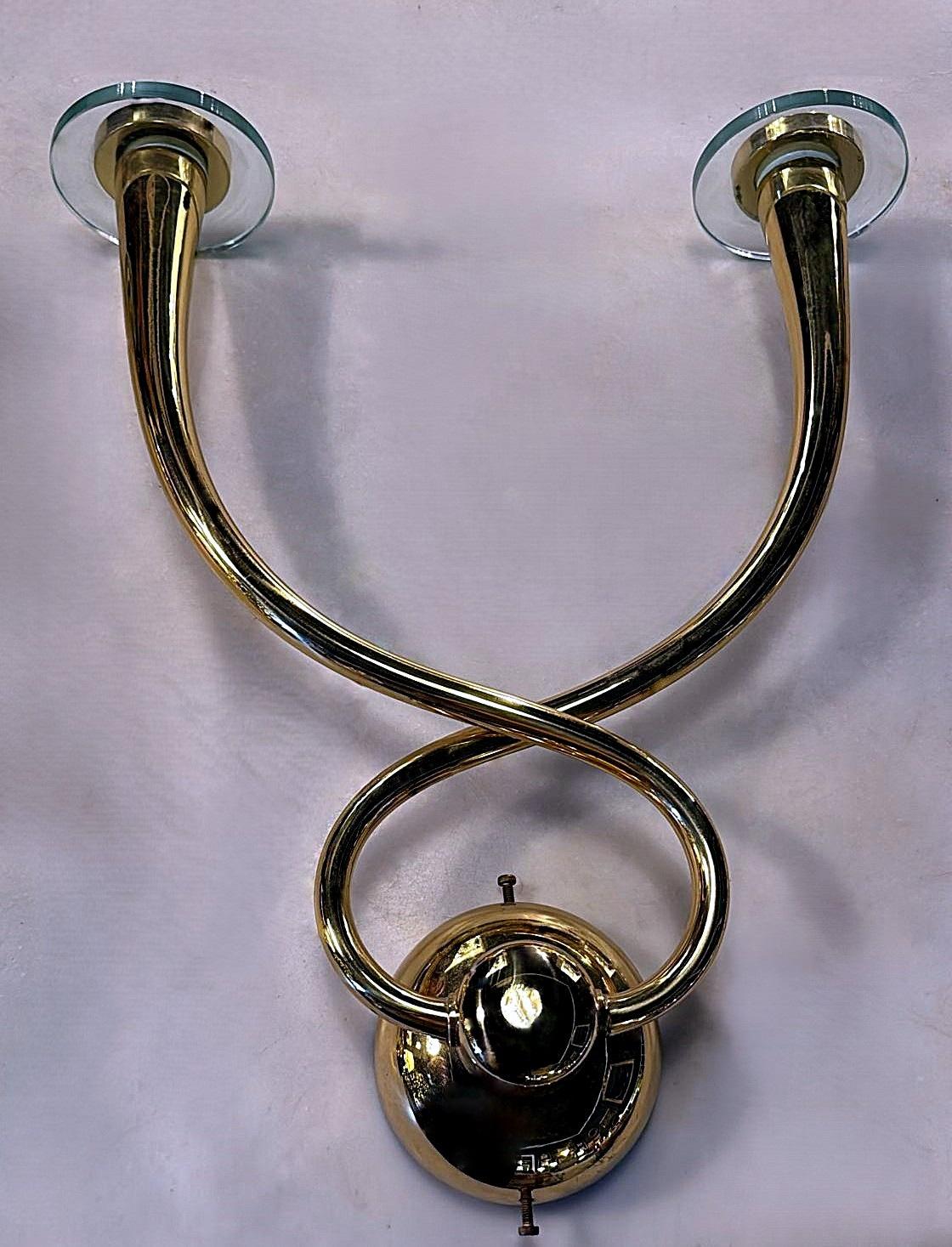 Ottone Gio' Ponti - Emilio!  Set di 4 applicazioni in ottone con bobeches in cristallo in vendita