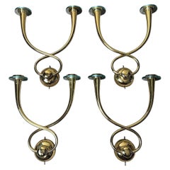 Gio' Ponti - Emilio!  Set di 4 applicazioni in ottone con bobeches in cristallo