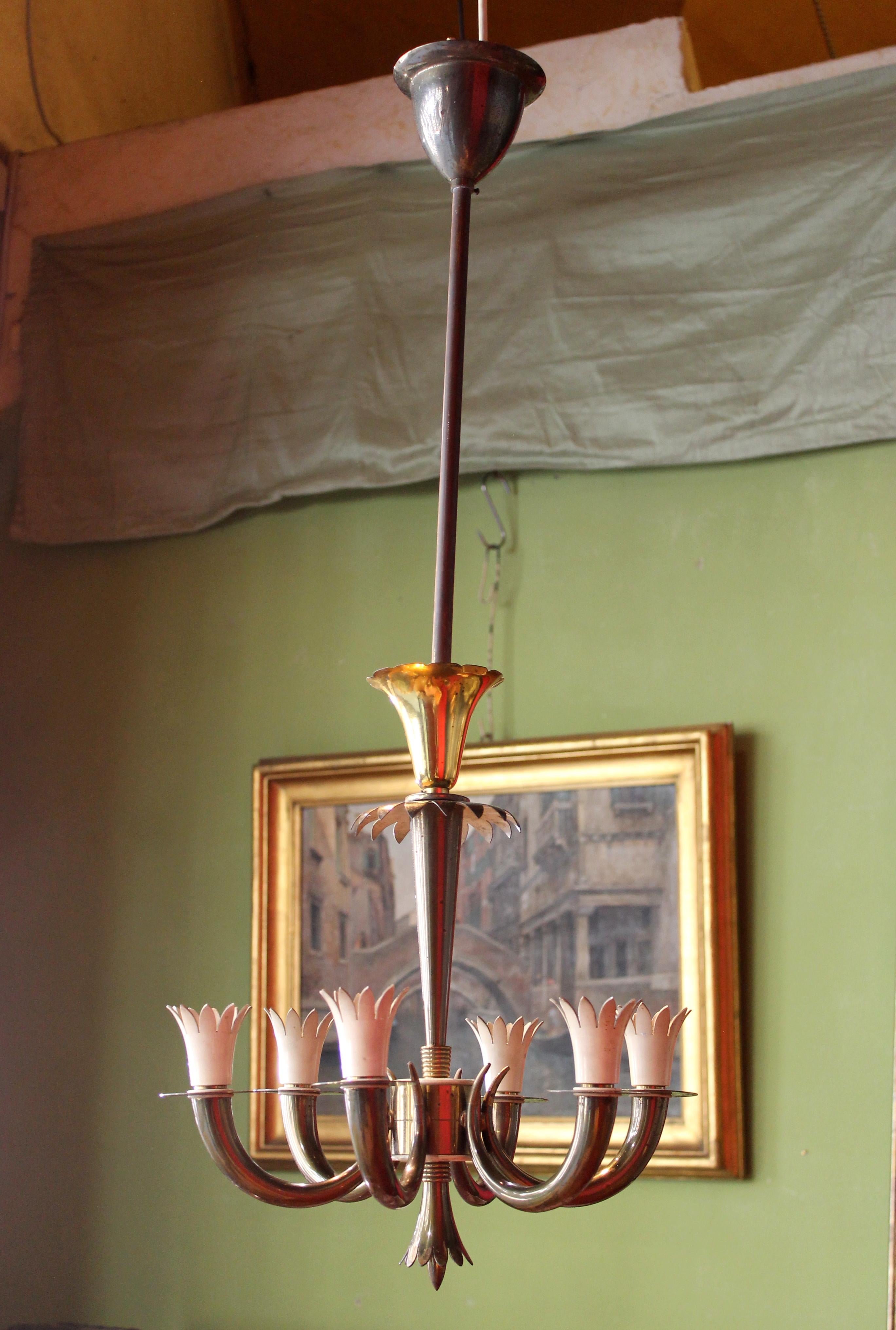 Gio Ponti, lustre à six lumières en laiton de conception italienne Art Déco par Emilio Lancia en vente 2