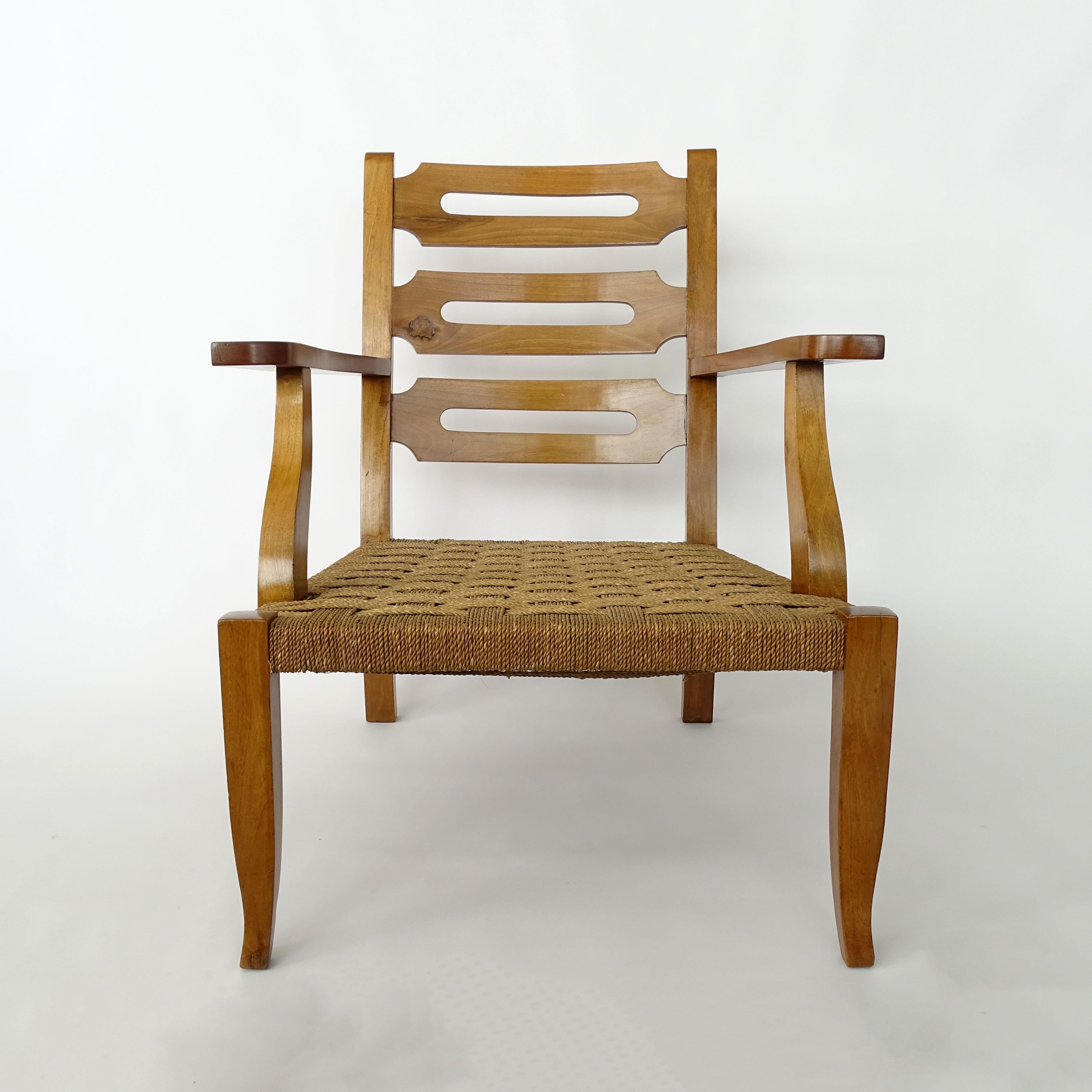 Italian Gio Ponti & Emilio Lancia Wood and Rush Armchair for Domus Nova, Italy, 1929 For Sale