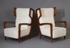Gio Ponti, Exceptional Pair of Rare Wingback Armchairs in Walnut, Italy, 1940s