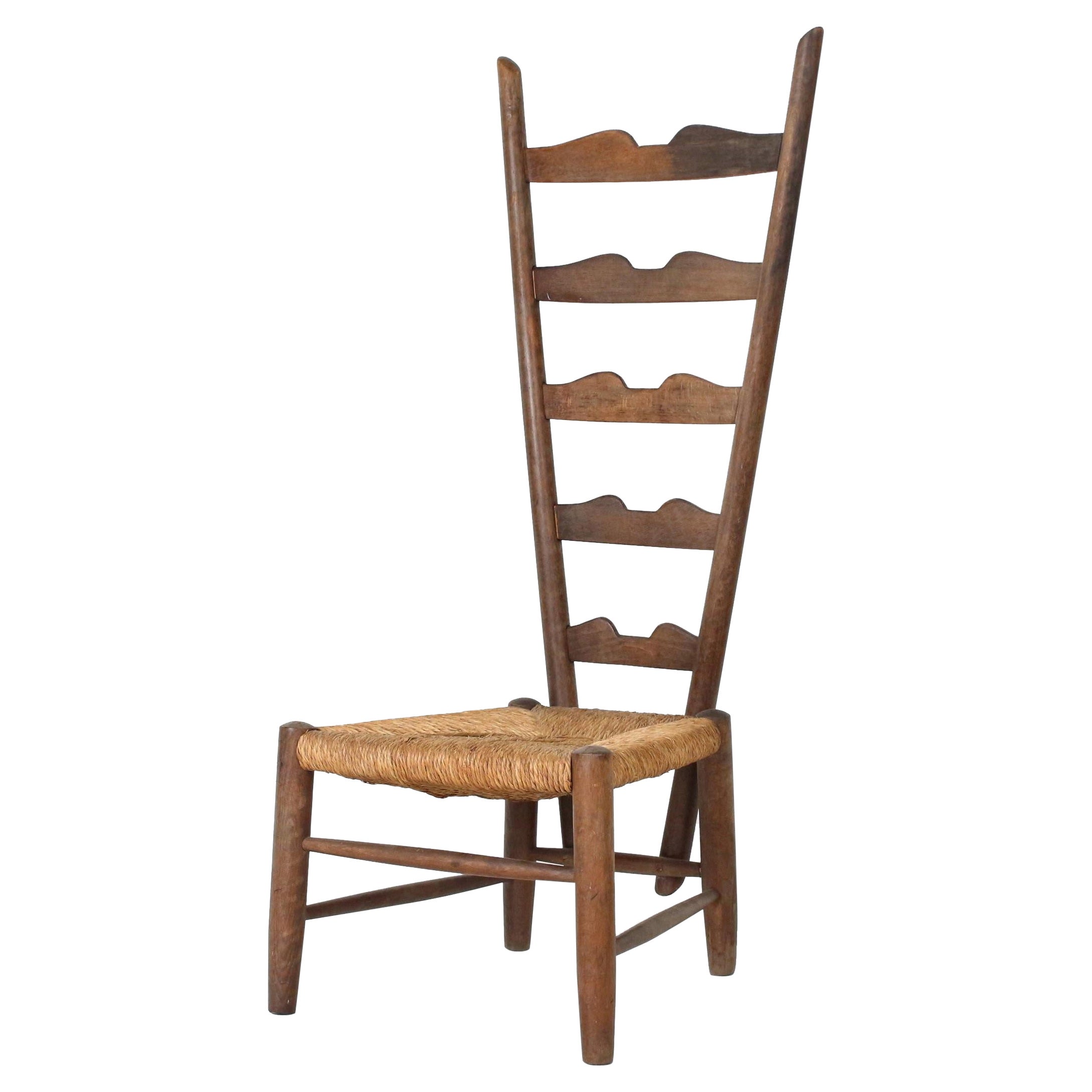 Gio Ponti "Fireside" Chair Walnut and Rush Seat, 1930's