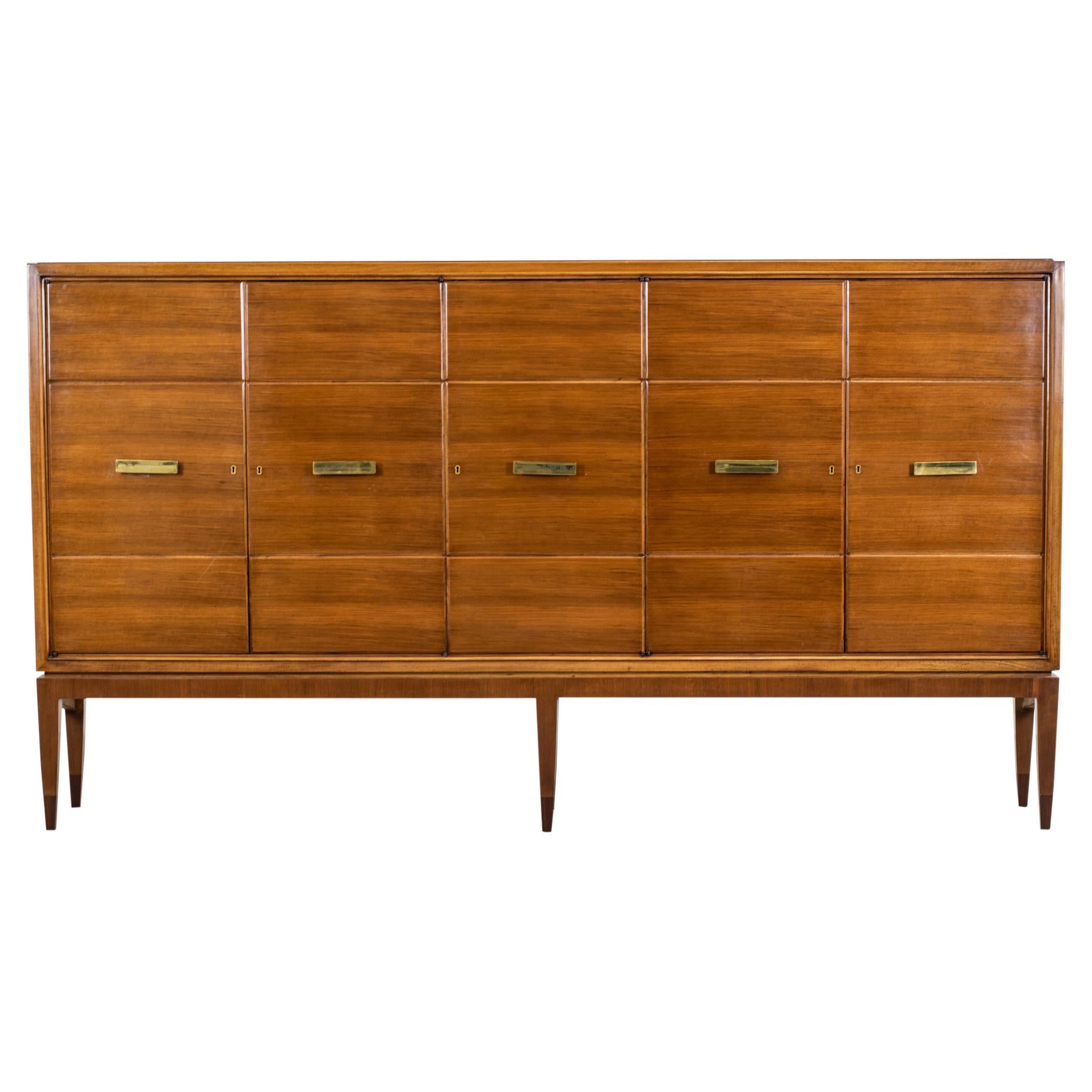 Gio Ponti Large Sideboard in Walnut and Brass for Singer & Sons 1950s Italy 
