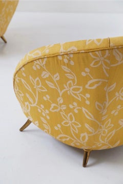 Gio Ponti Floral Fabric and Brass Armchairs for Isa Bergamo, 'Attr.'