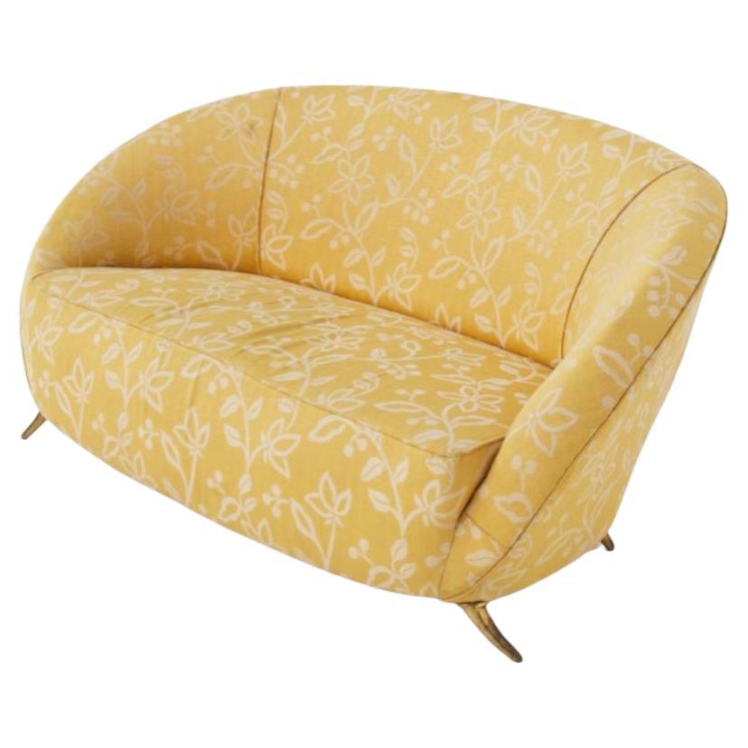 Gio Ponti Floral Fabric and Brass Sofa for Isa Bergamo 'Attr.'