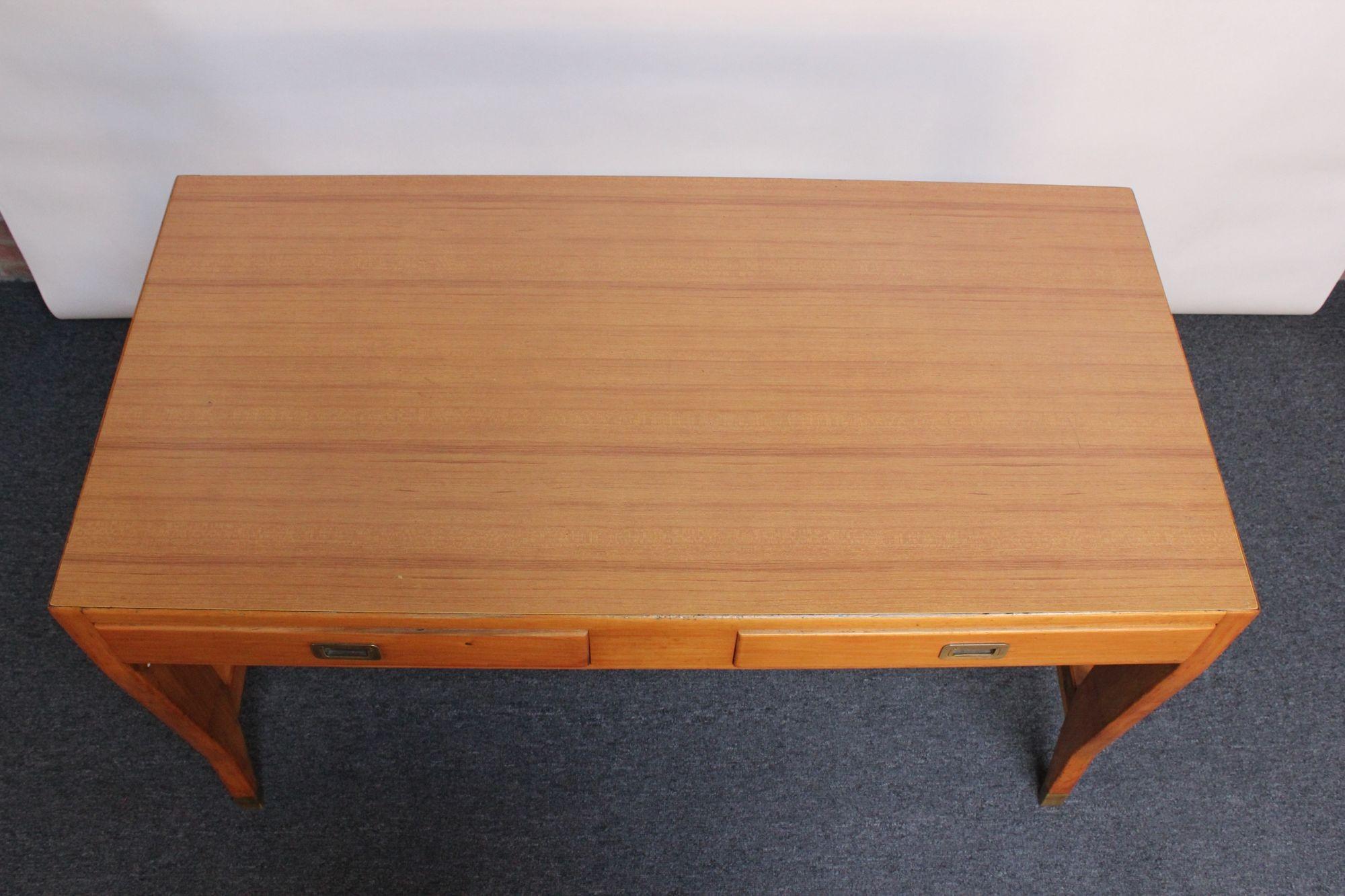 Mid-Century Modern Gio Ponti for BNL Walnut and Brass Writing Table / Desk For Sale