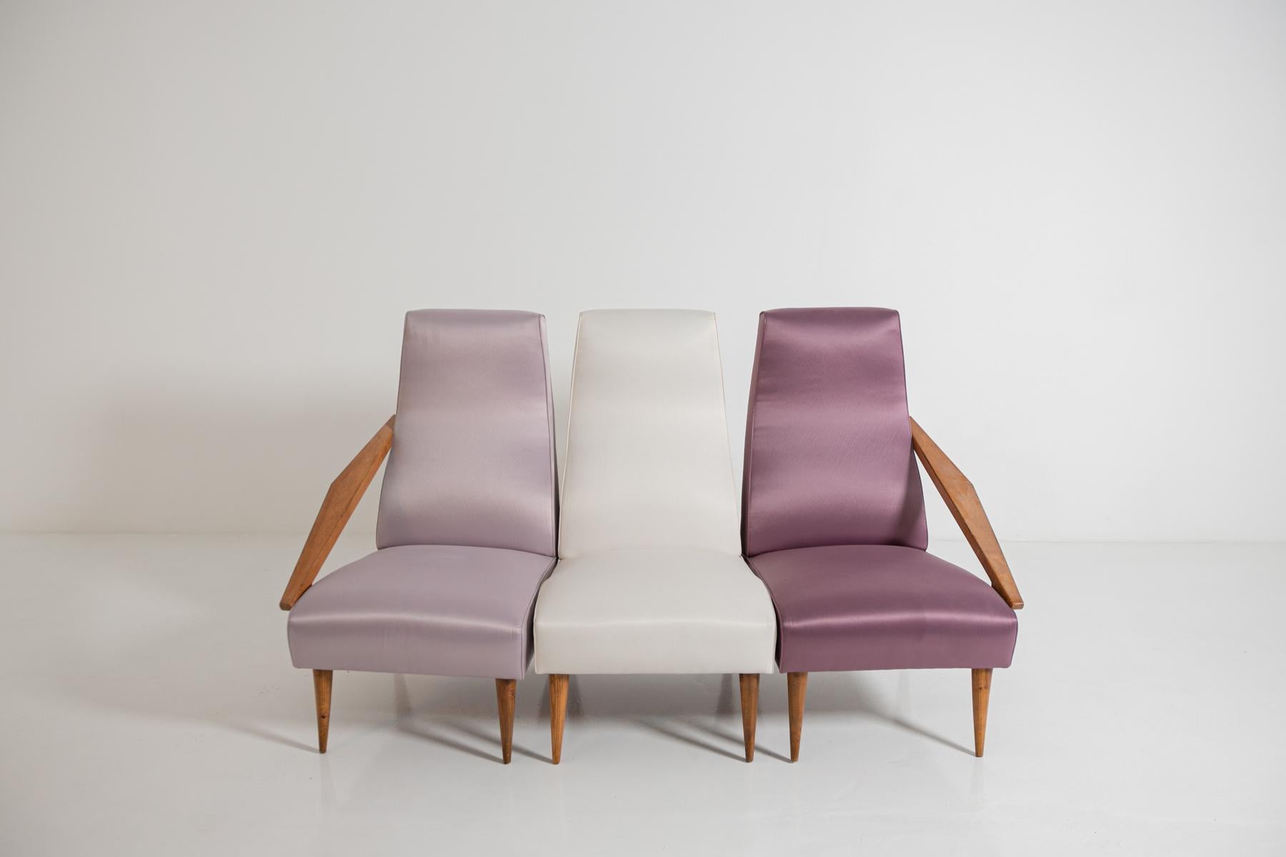 Italian Gio Ponti Attributed and Fils Edition Set of Three Armchairs, circa 1955 For Sale
