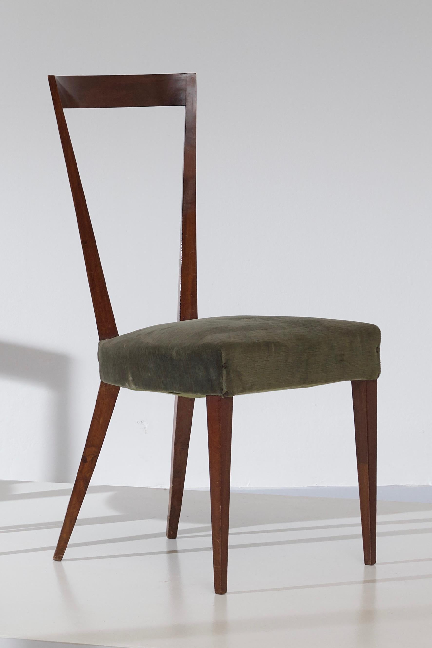 Mid-20th Century Gio Ponti for Casa E Giardino 1938 - Set of 4 Chairs in Walnut and Velvet Fabric