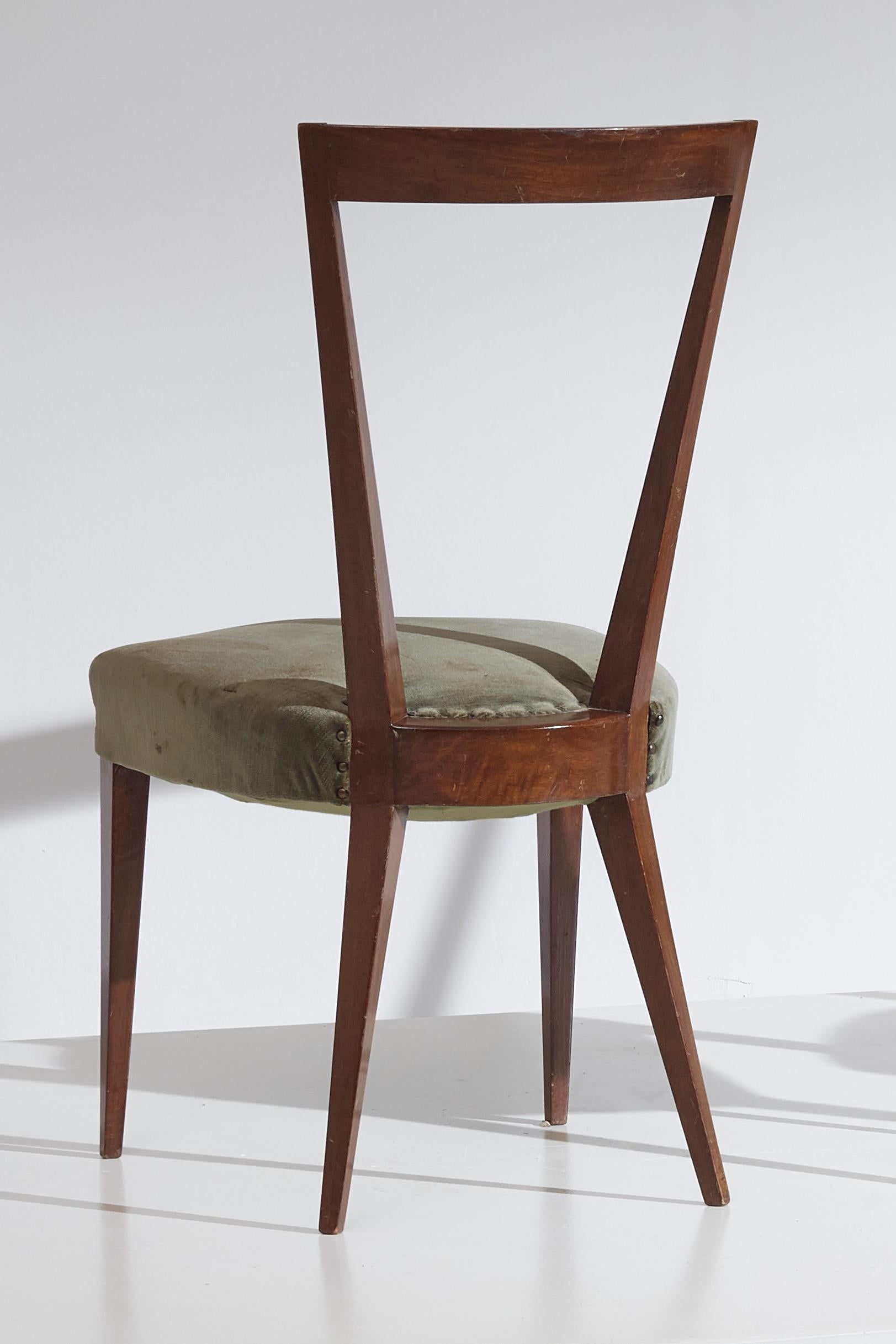 Gio Ponti for Casa E Giardino 1938 - Set of 4 Chairs in Walnut and Velvet Fabric 1