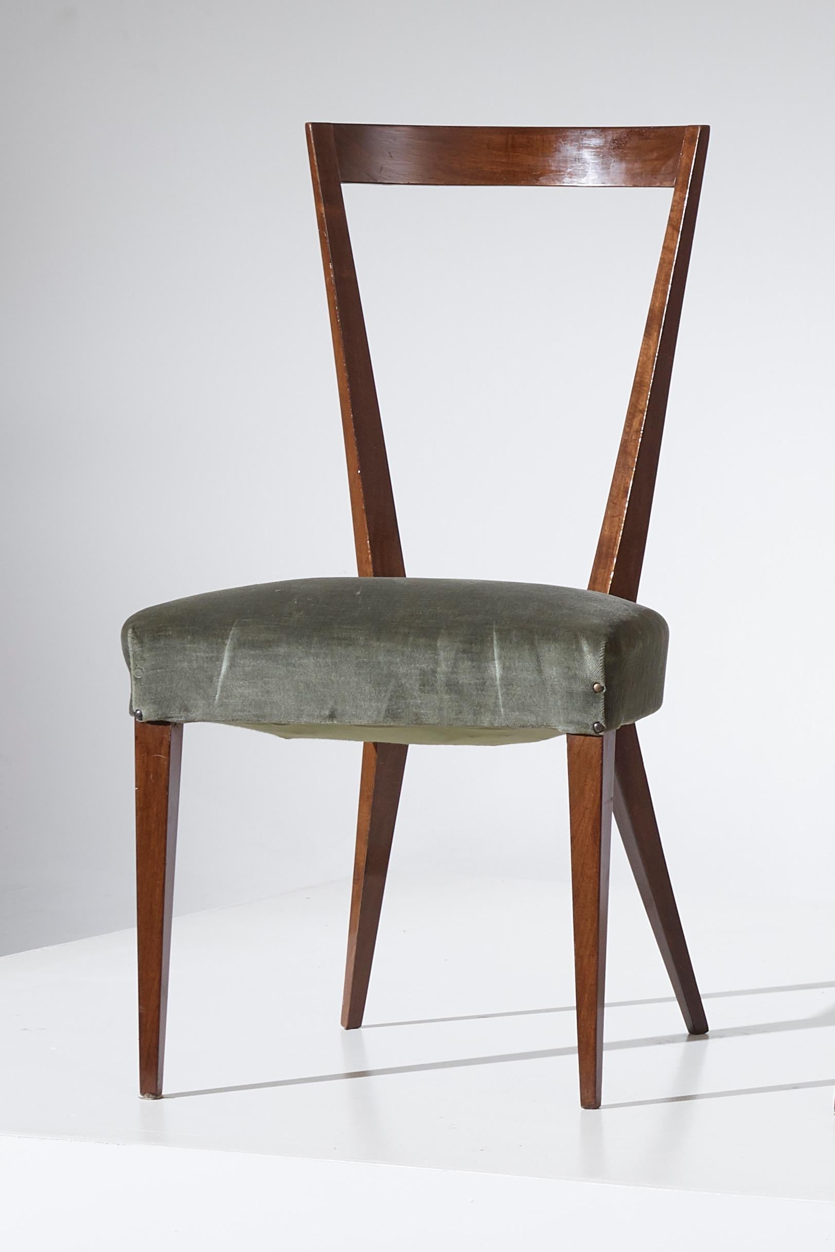 Gio Ponti for Casa E Giardino 1938 - Set of 4 Chairs in Walnut and Velvet Fabric 2