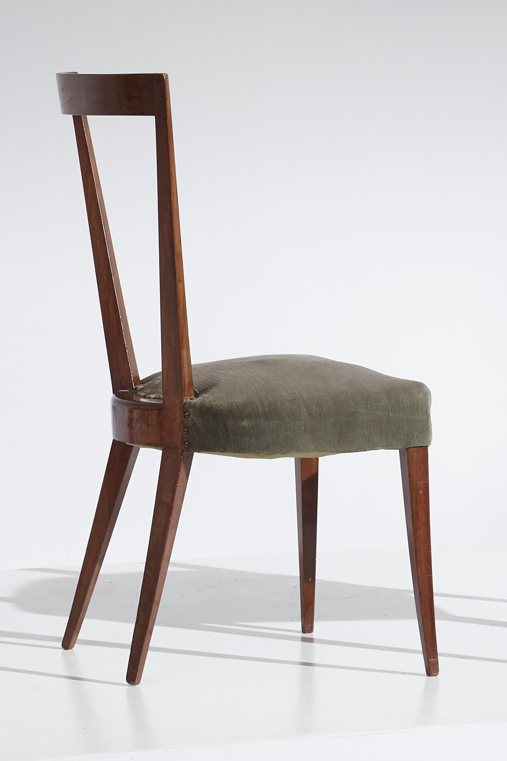 Gio Ponti for Casa E Giardino 1938 - Set of 4 Chairs in Walnut and Velvet Fabric 3
