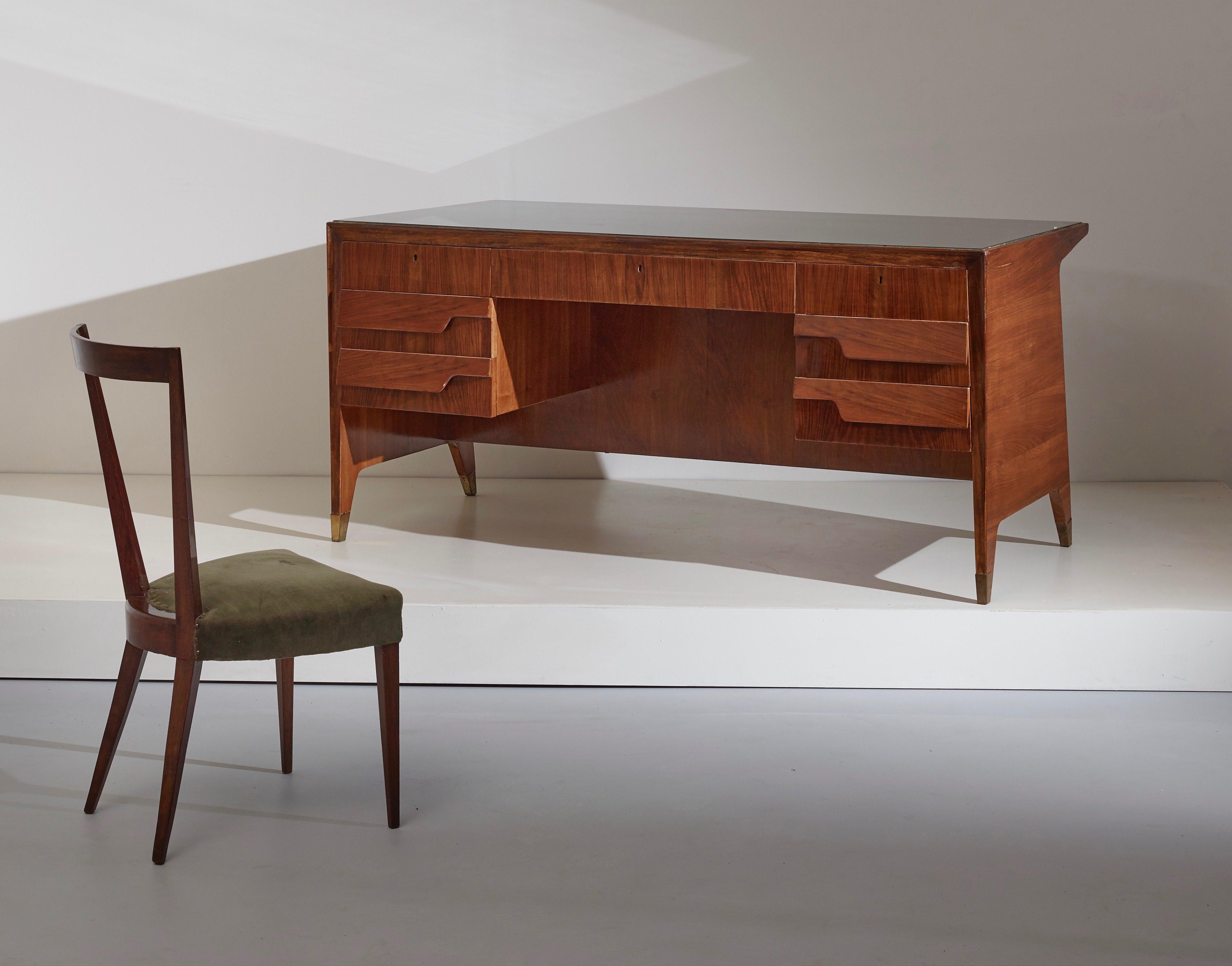Gio Ponti for Casa E Giardino 1938 - Set of 4 Chairs in Walnut and Velvet Fabric 4