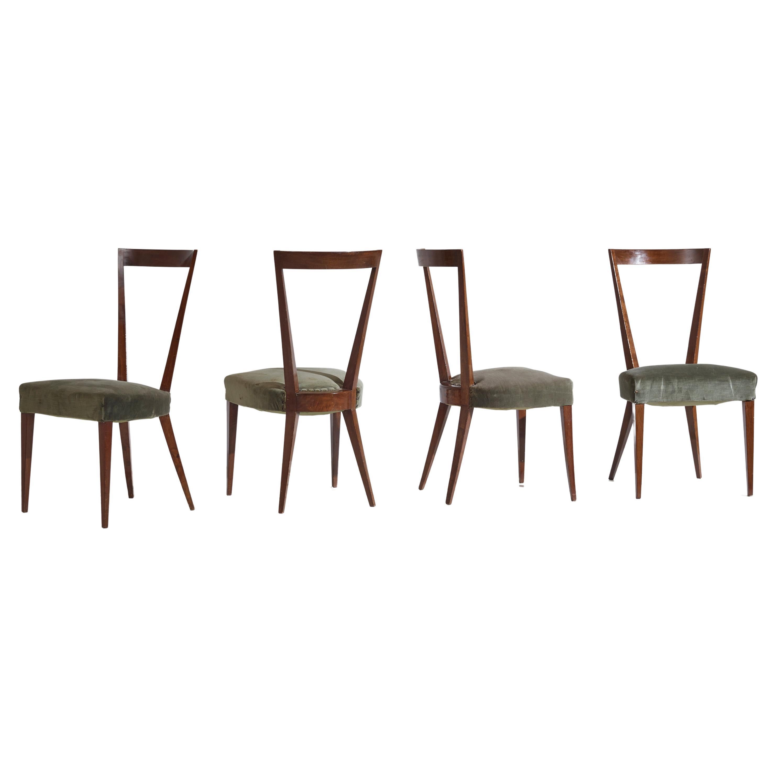 Gio Ponti for Casa E Giardino 1938 - Set of 4 Chairs in Walnut and Velvet Fabric
