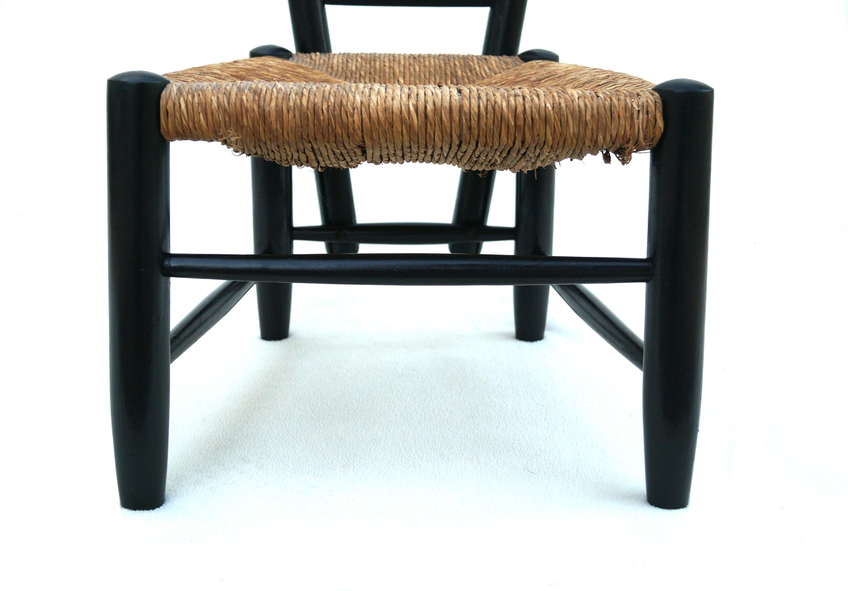 Mid-Century Modern Gio Ponti For Casa E Giardino  Fireside Side Accent Chair Black Rush Seat 1930's For Sale
