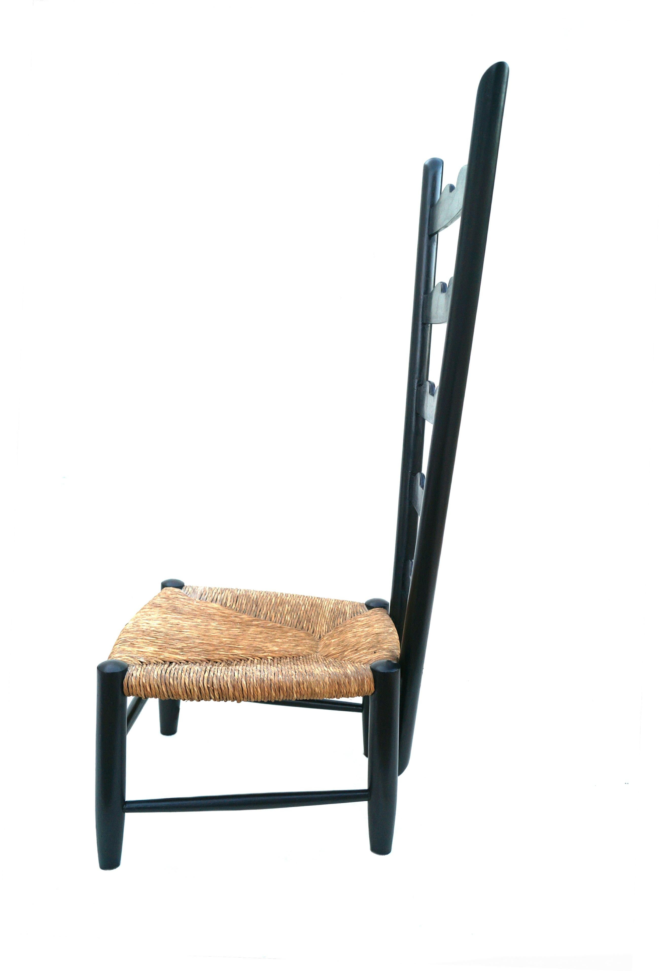 Lacquered Gio Ponti For Casa E Giardino  Fireside Side Accent Chair Black Rush Seat 1930's For Sale