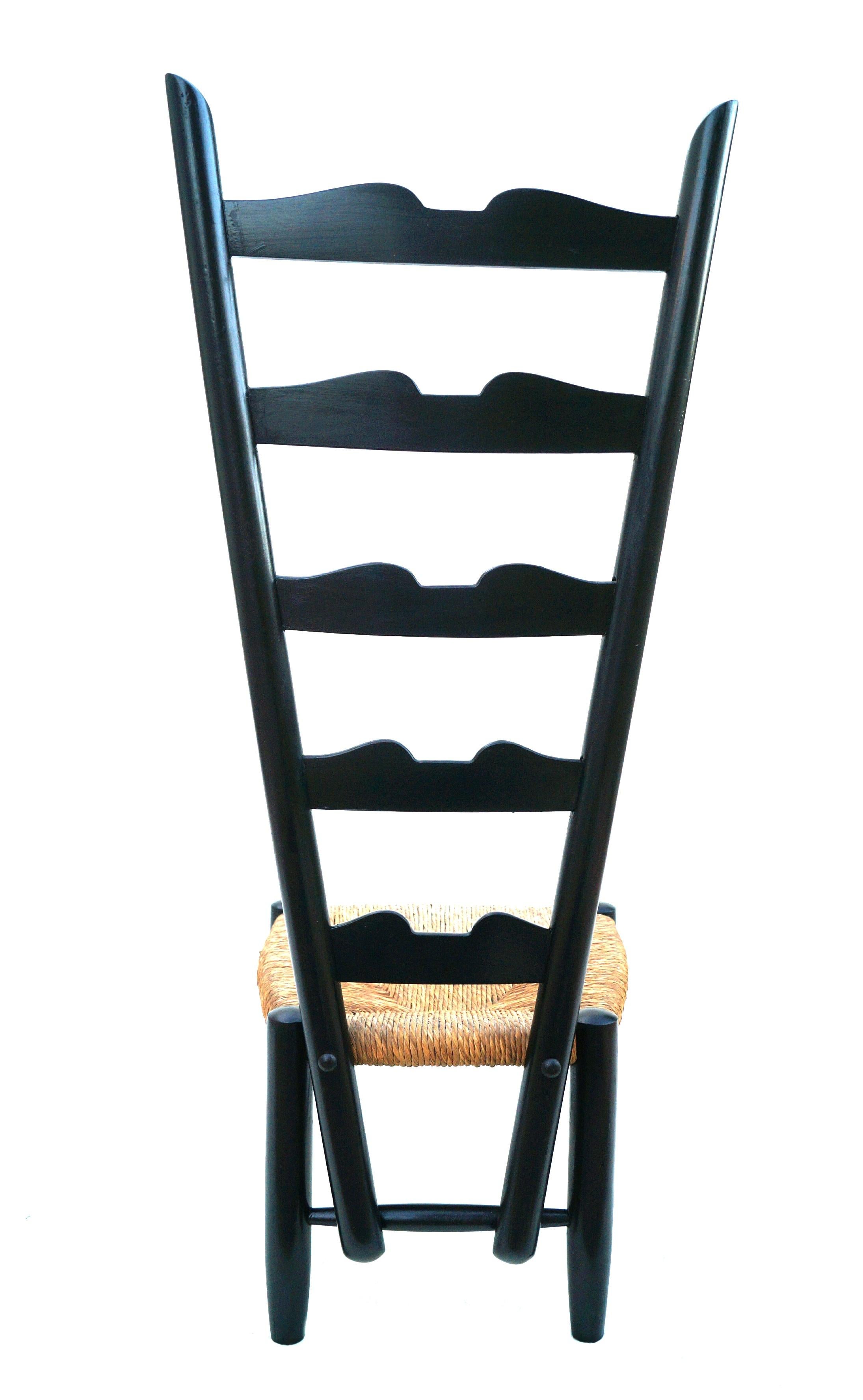 Gio Ponti für Casa e Giardino  Kamin-Akzent-Stuhl mit schwarzem Binsensitz, 1930er Jahre im Zustand „Gut“ im Angebot in Wayne, NJ
