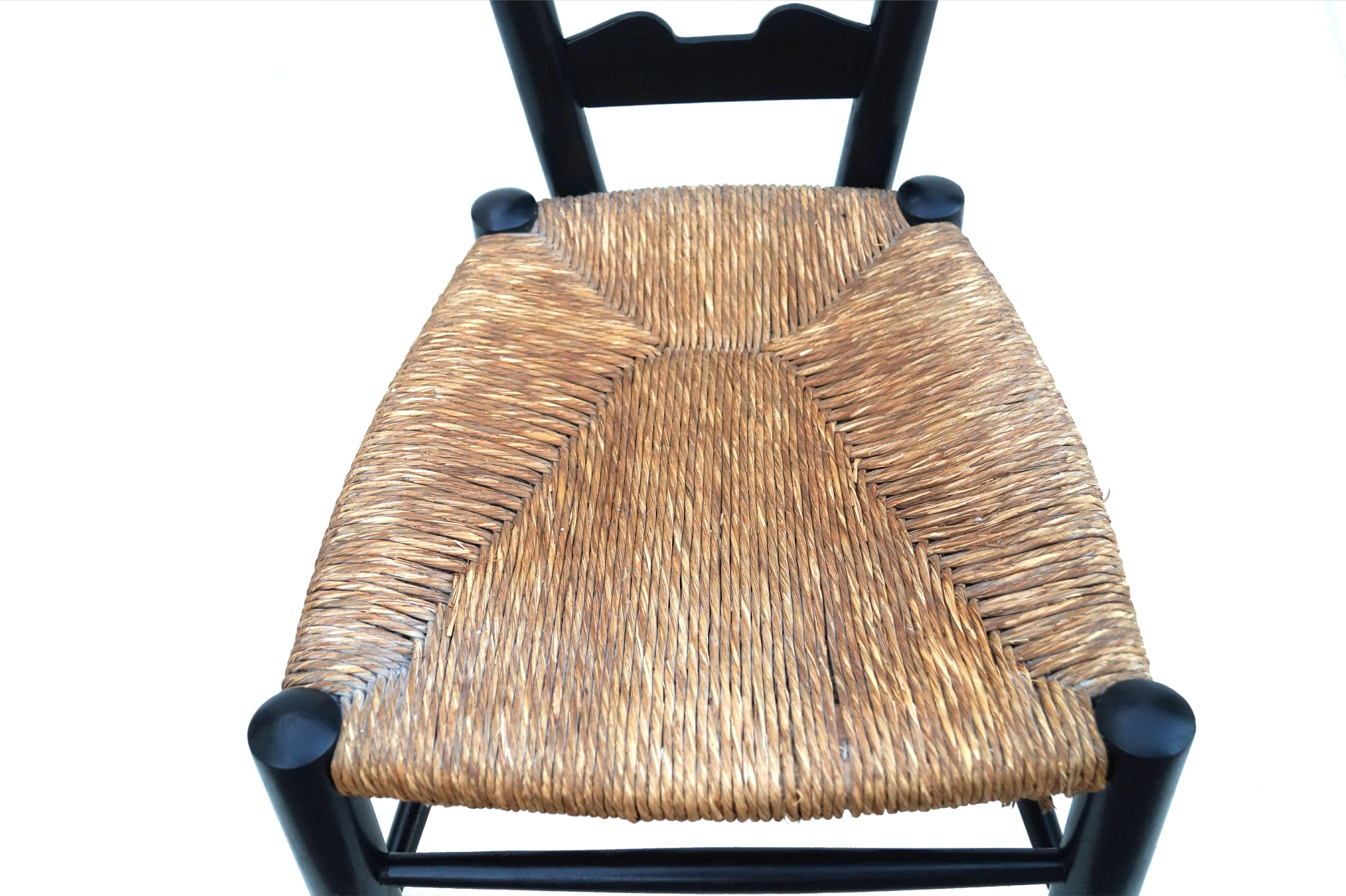 Wood Gio Ponti For Casa E Giardino  Fireside Side Accent Chair Black Rush Seat 1930's For Sale