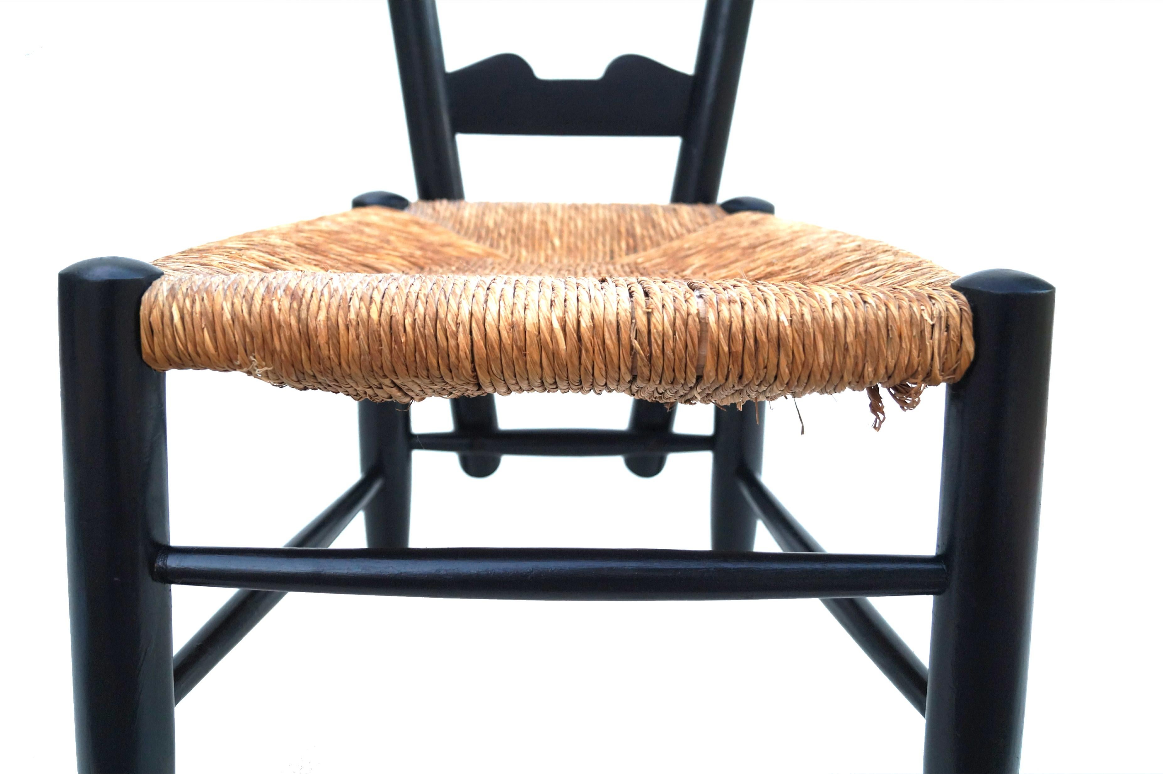 Gio Ponti For Casa E Giardino  Fireside Side Accent Chair Black Rush Seat 1930's For Sale 1