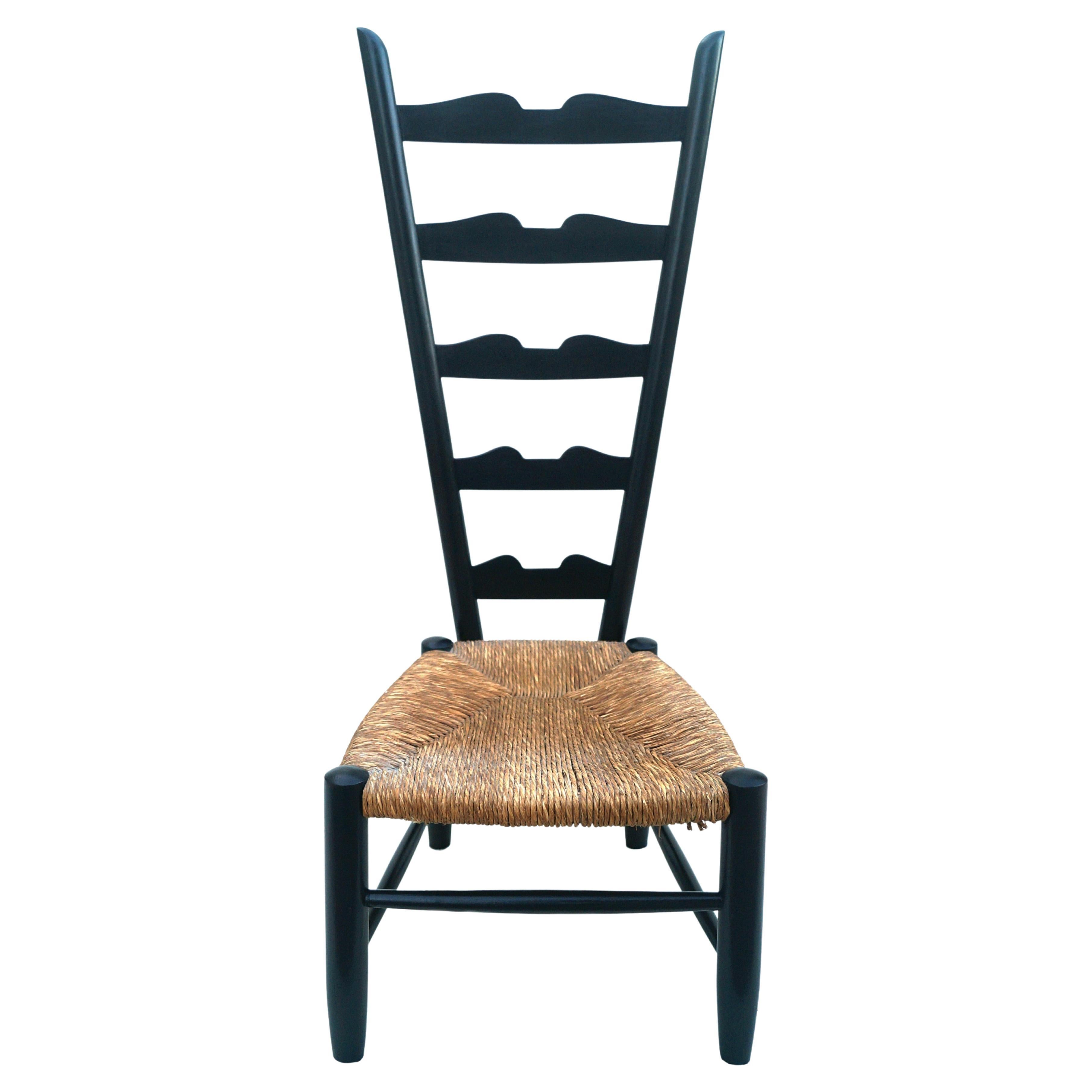 Gio Ponti For Casa E Giardino  Fireside Side Accent Chair Black Rush Seat 1930's For Sale