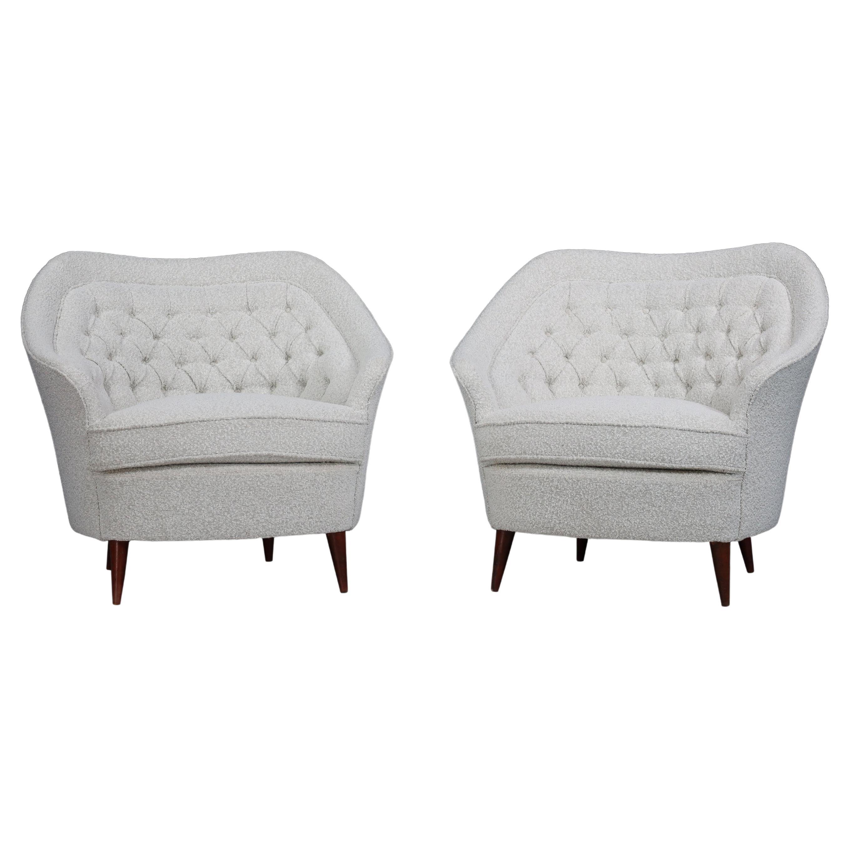 Gio Ponti for Casa E Giardino Midcentury Armchairs in Bouclé Upholstery, Italy For Sale