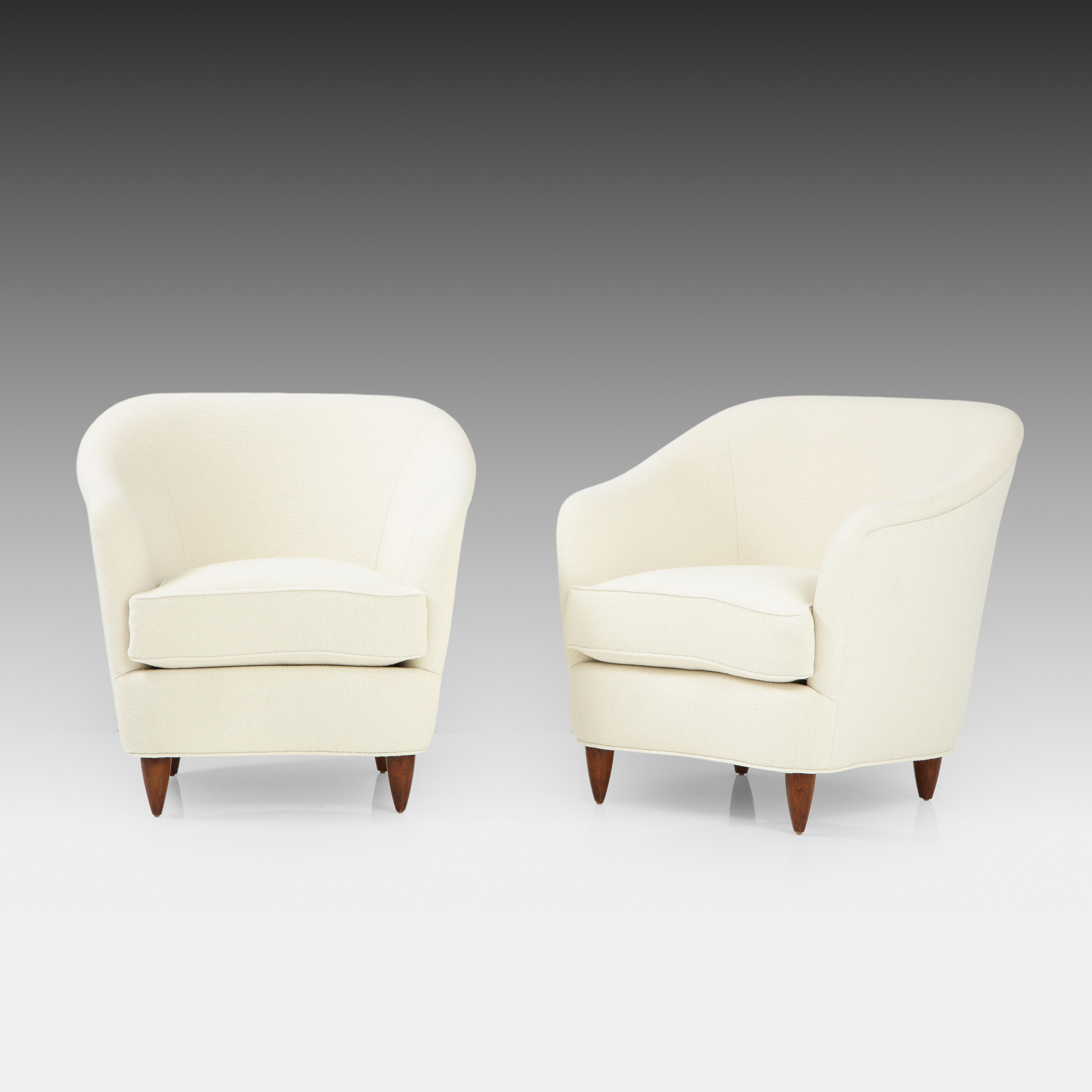 Mid-Century Modern Gio Ponti for Casa e Giardino Pair of Armchairs or Lounge Chairs in Ivory Bouclé
