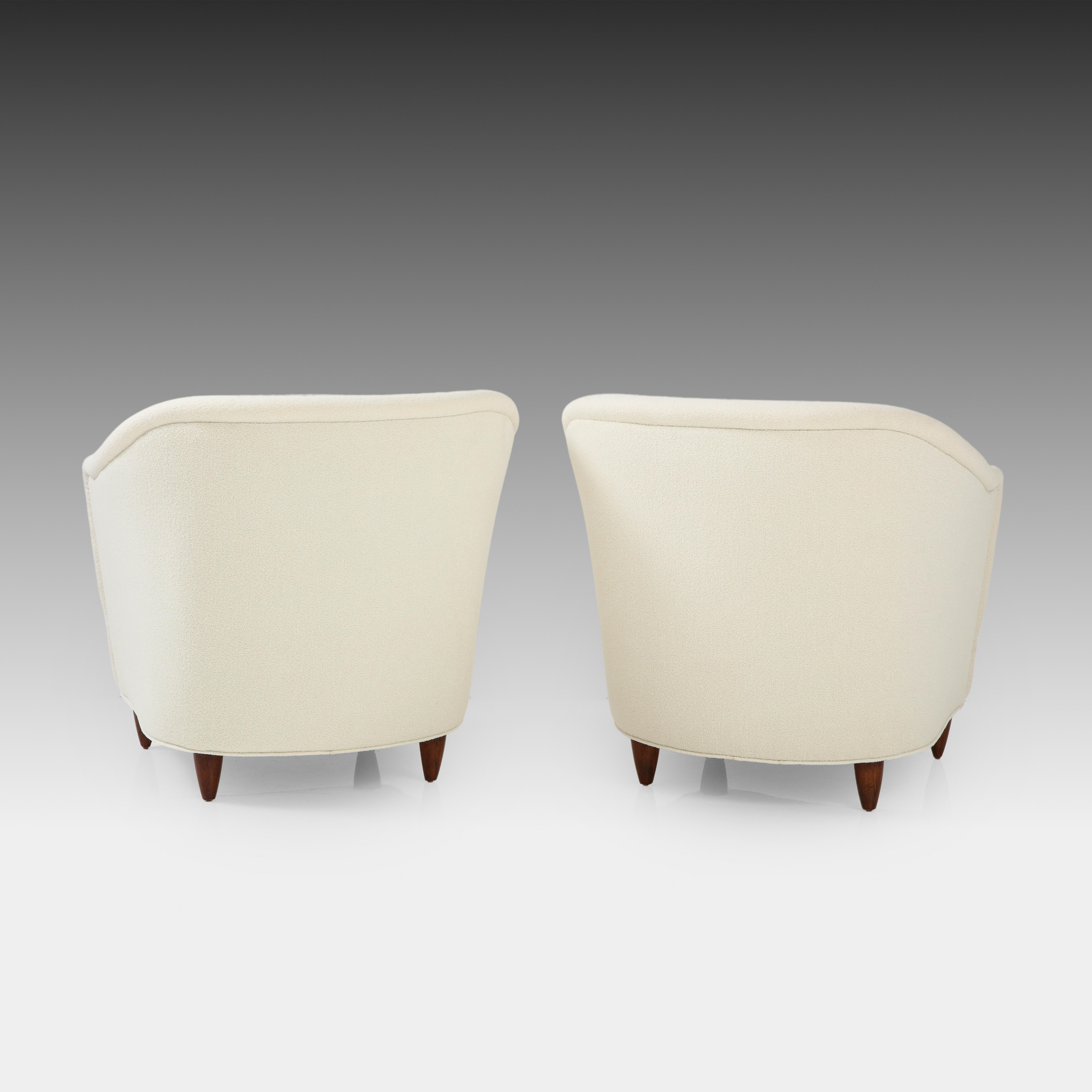 Gio Ponti for Casa e Giardino Pair of Armchairs or Lounge Chairs in Ivory Bouclé 1
