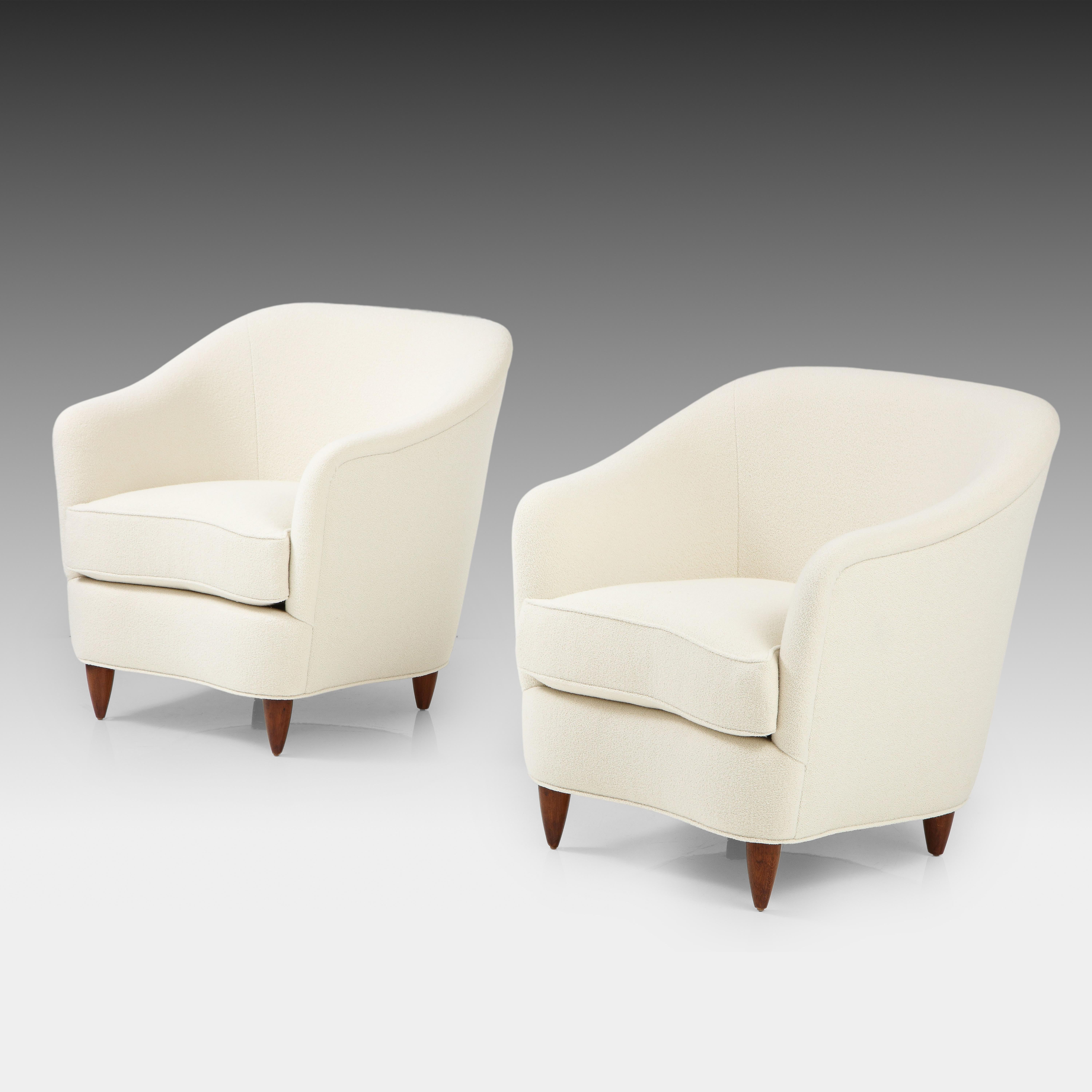 Gio Ponti for Casa e Giardino Pair of Armchairs or Lounge Chairs in Ivory Bouclé 2