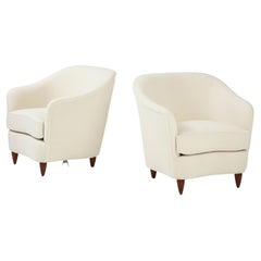 Vintage Gio Ponti for Casa e Giardino Pair of Armchairs or Lounge Chairs in Ivory Bouclé