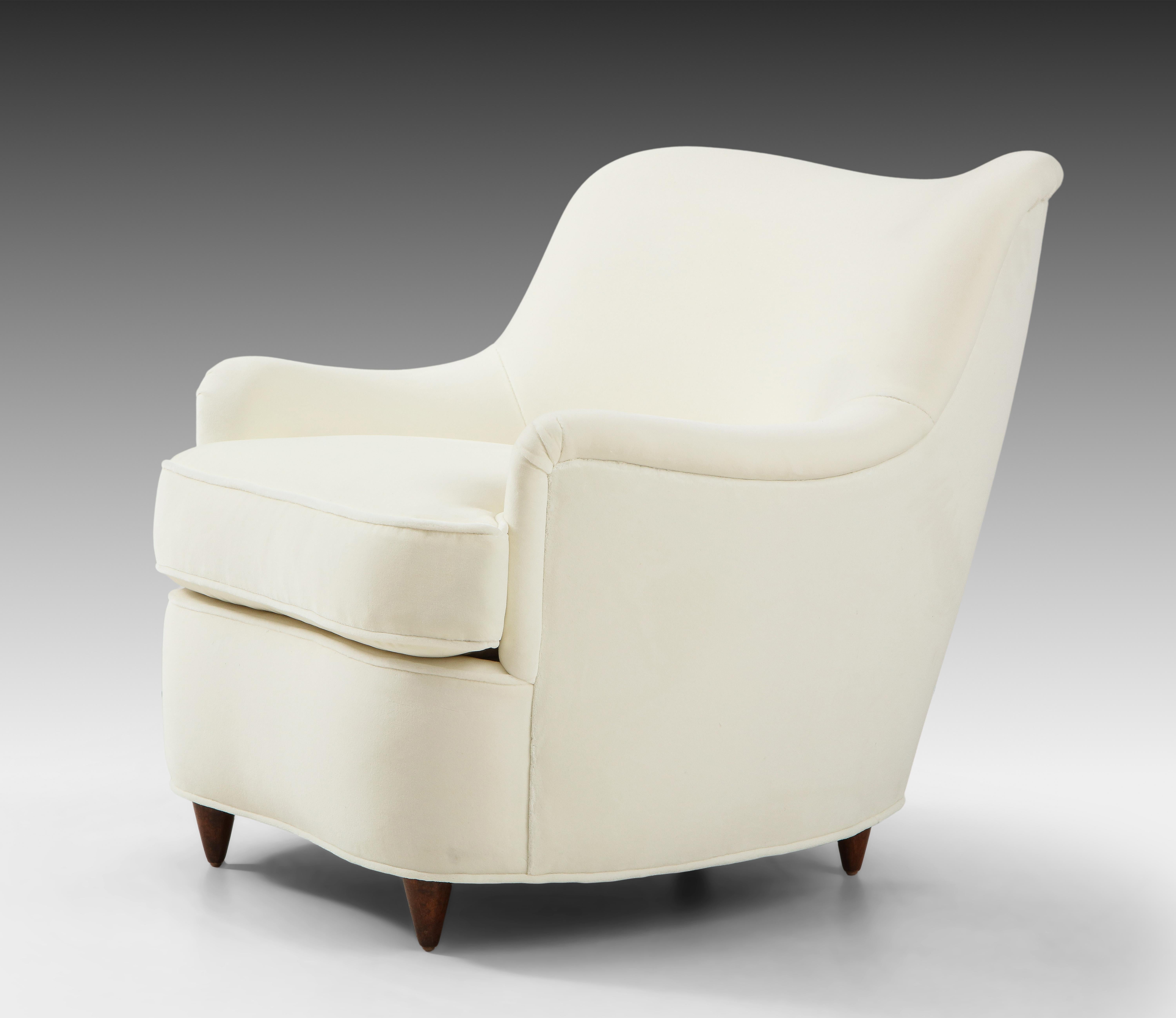 Mid-20th Century Gio Ponti for Casa e Giardino Pair of Ivory Velvet Armchairs