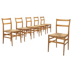 Gio Ponti for Cassina 1st Production 'Leggera' Dining Chairs in Original Straw
