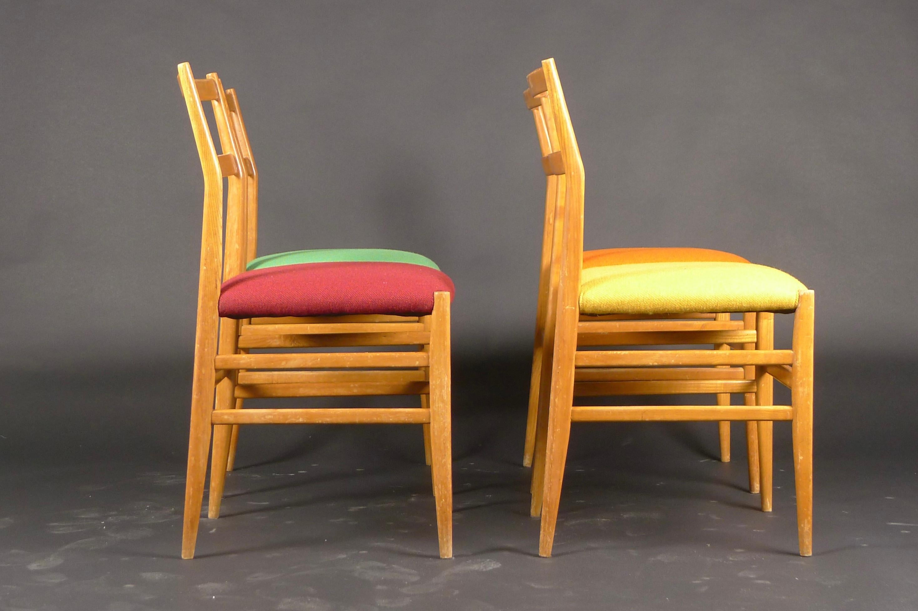 Italian Gio Ponti for Cassina, Harlequin Set of Leggera Chairs, Model 646 in Ash, 1950s For Sale