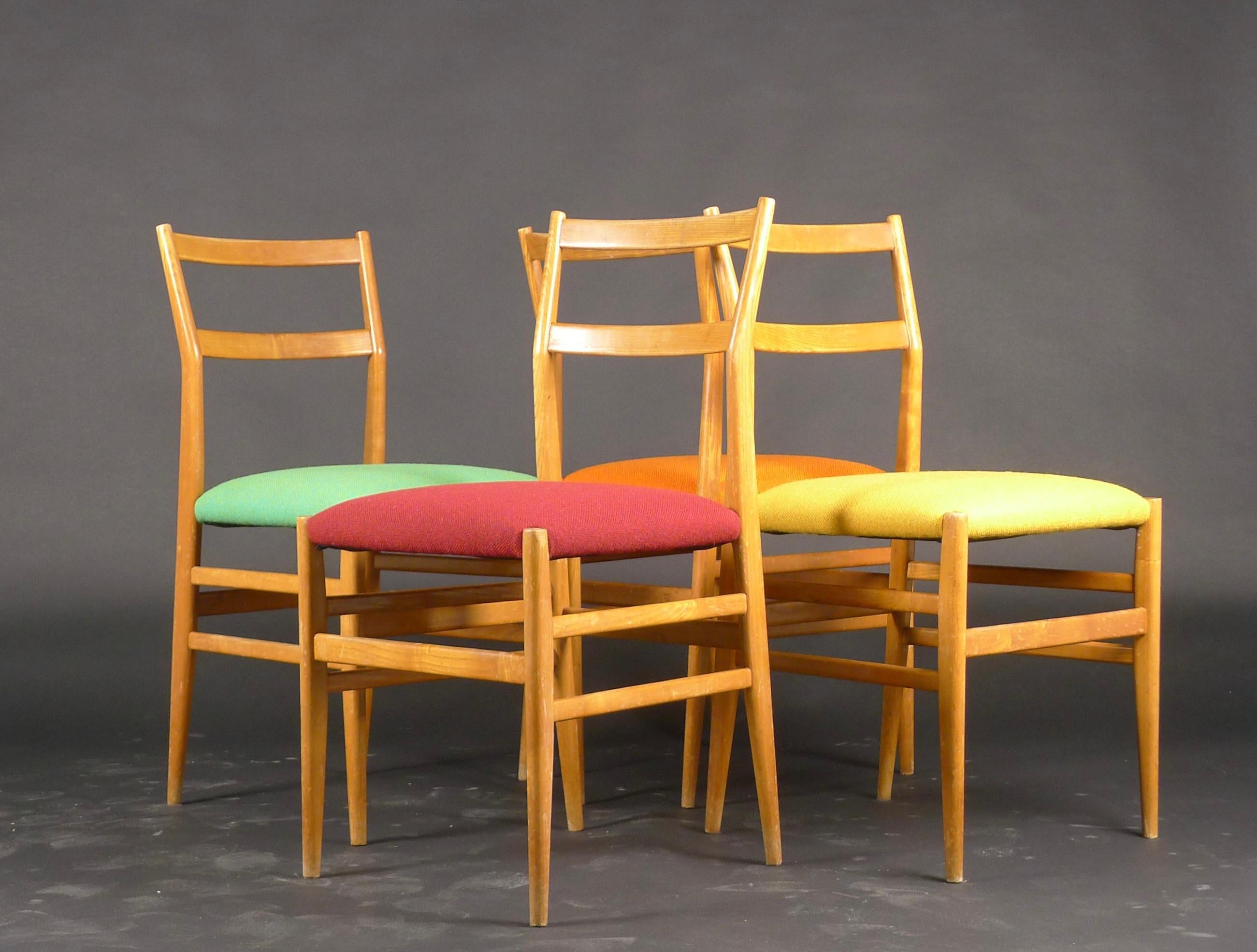 Mid-20th Century Gio Ponti for Cassina, Harlequin Set of Leggera Chairs, Model 646 in Ash, 1950s For Sale