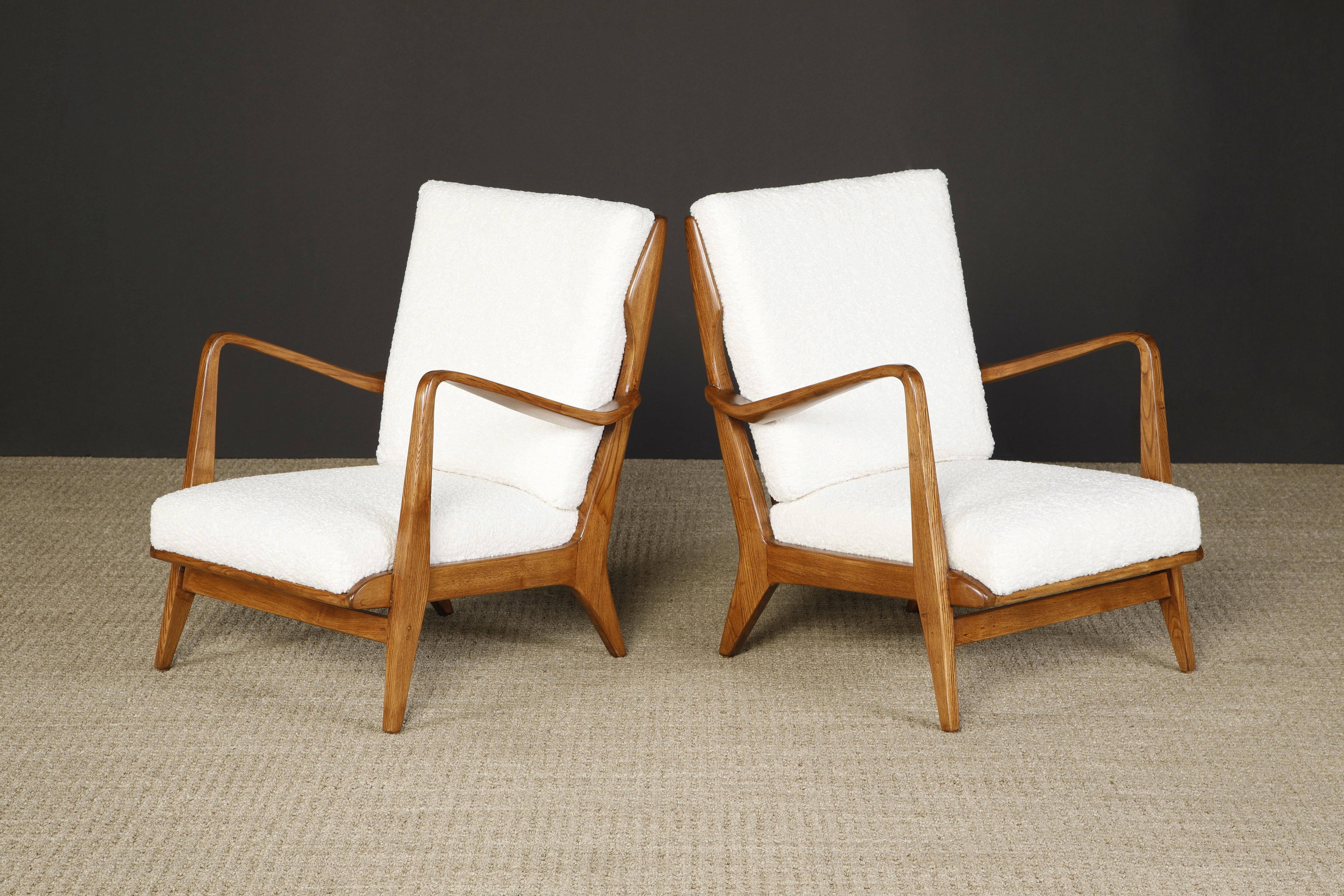 Mid-Century Modern Gio Ponti for Cassina Lounge Armchairs, Refinished & Reupholstered, Italy 1950s