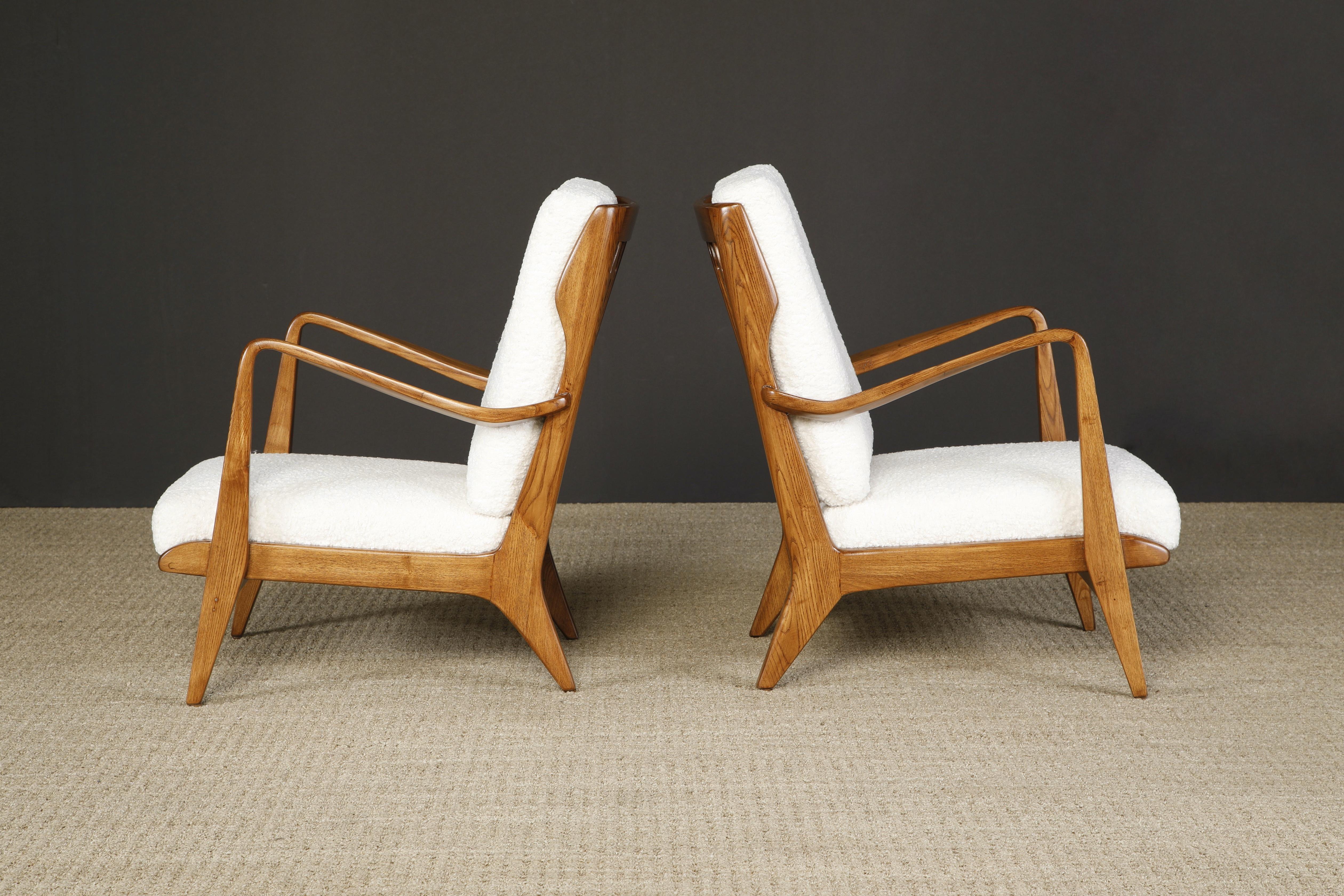Gio Ponti for Cassina Lounge Armchairs, Refinished & Reupholstered, Italy 1950s In Excellent Condition In Los Angeles, CA