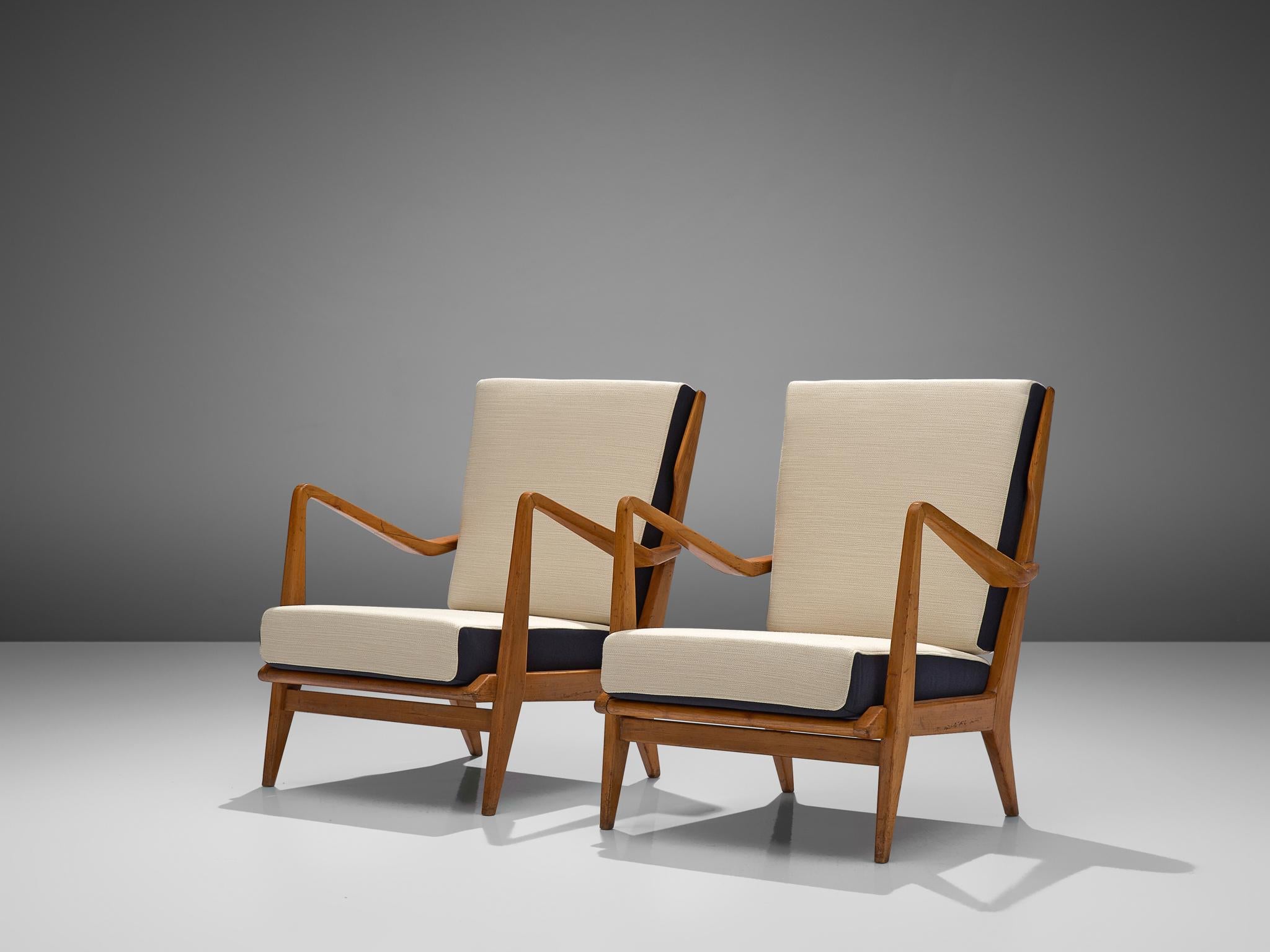 Tissu Gio Ponti pour Cassina - Paire de fauteuils en cerisier en vente