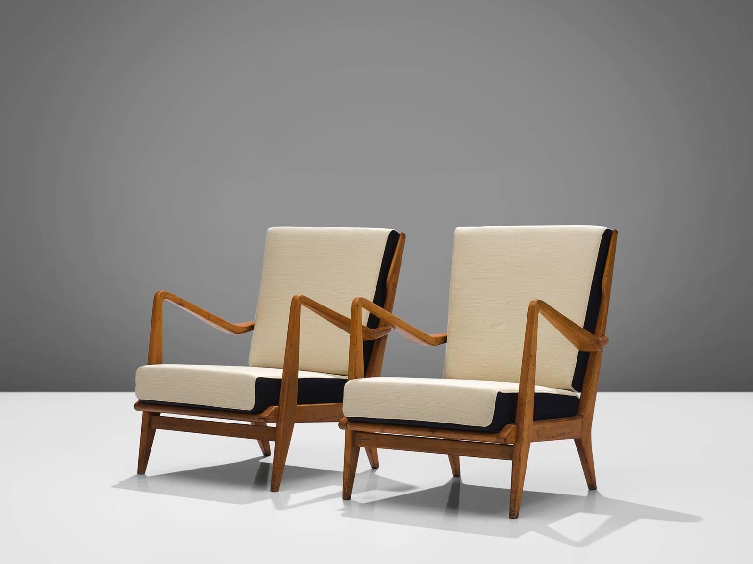 Italian Gio Ponti for Cassina Pair of 'Model 516' Lounge Chairs in Walnut