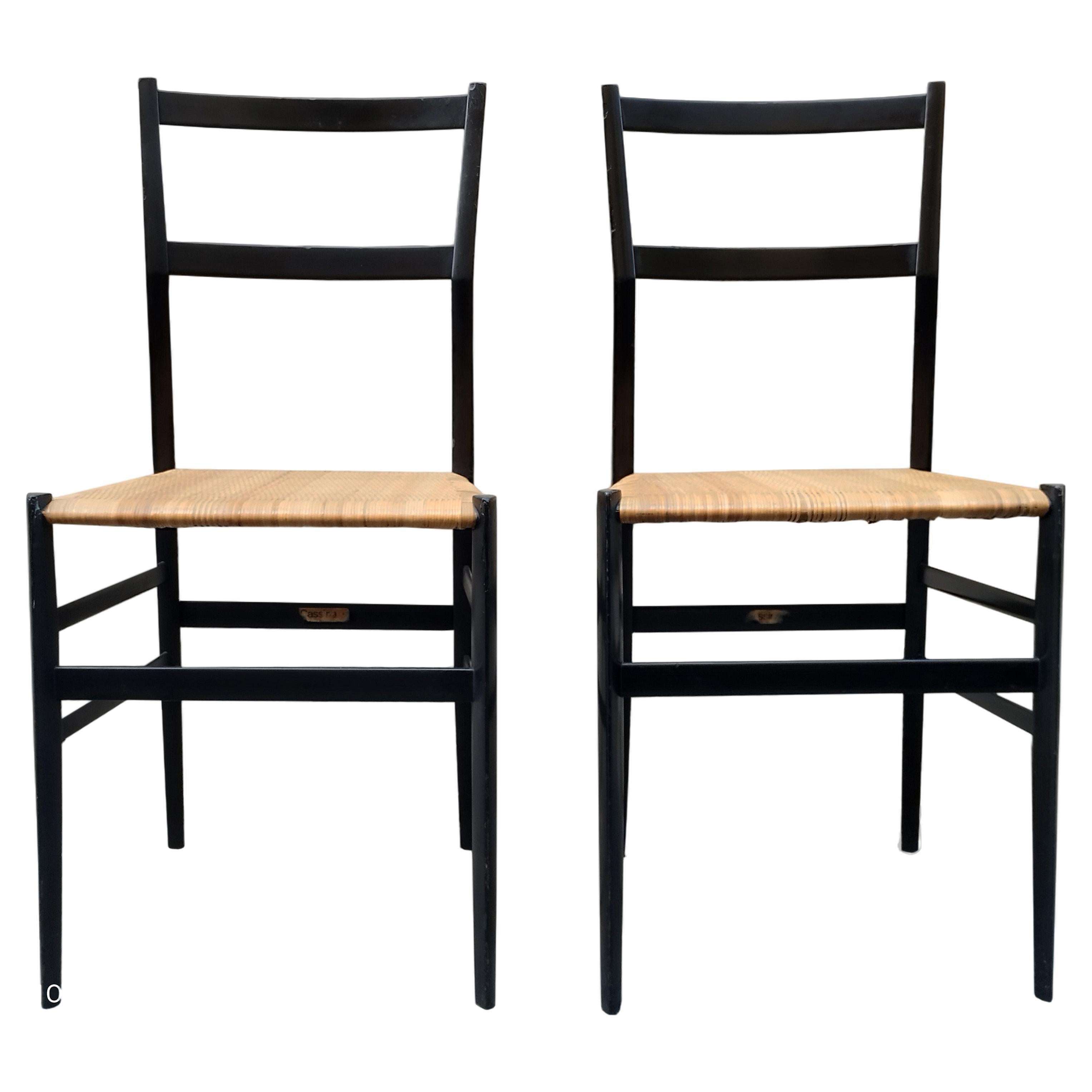 Gio Ponti for Cassina Pair of  "Superleggera" Black Chairs, Italy 1960s For Sale