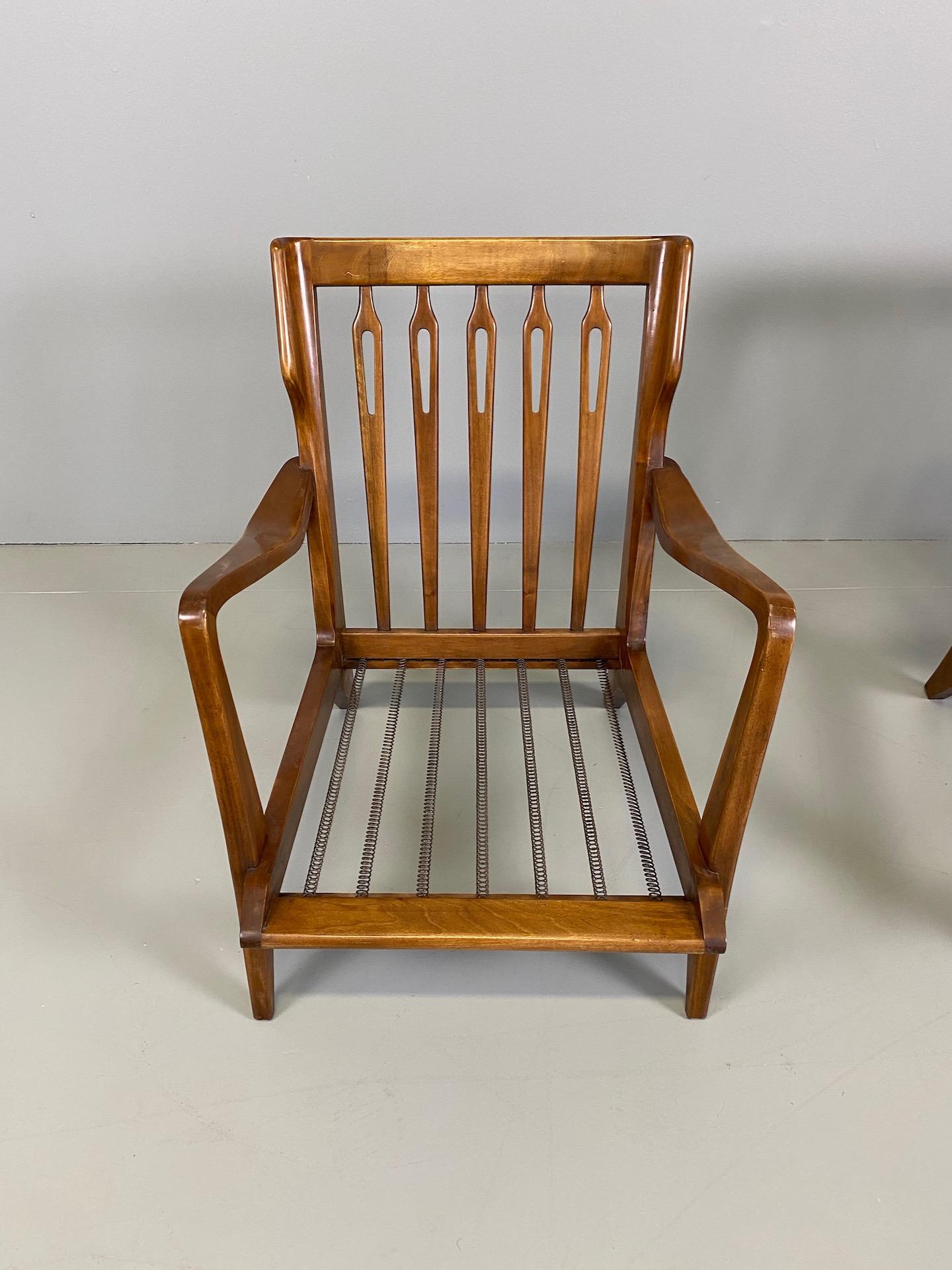 Italian Gio Ponti for Cassina Pair of Walnut Armchairs Model 516