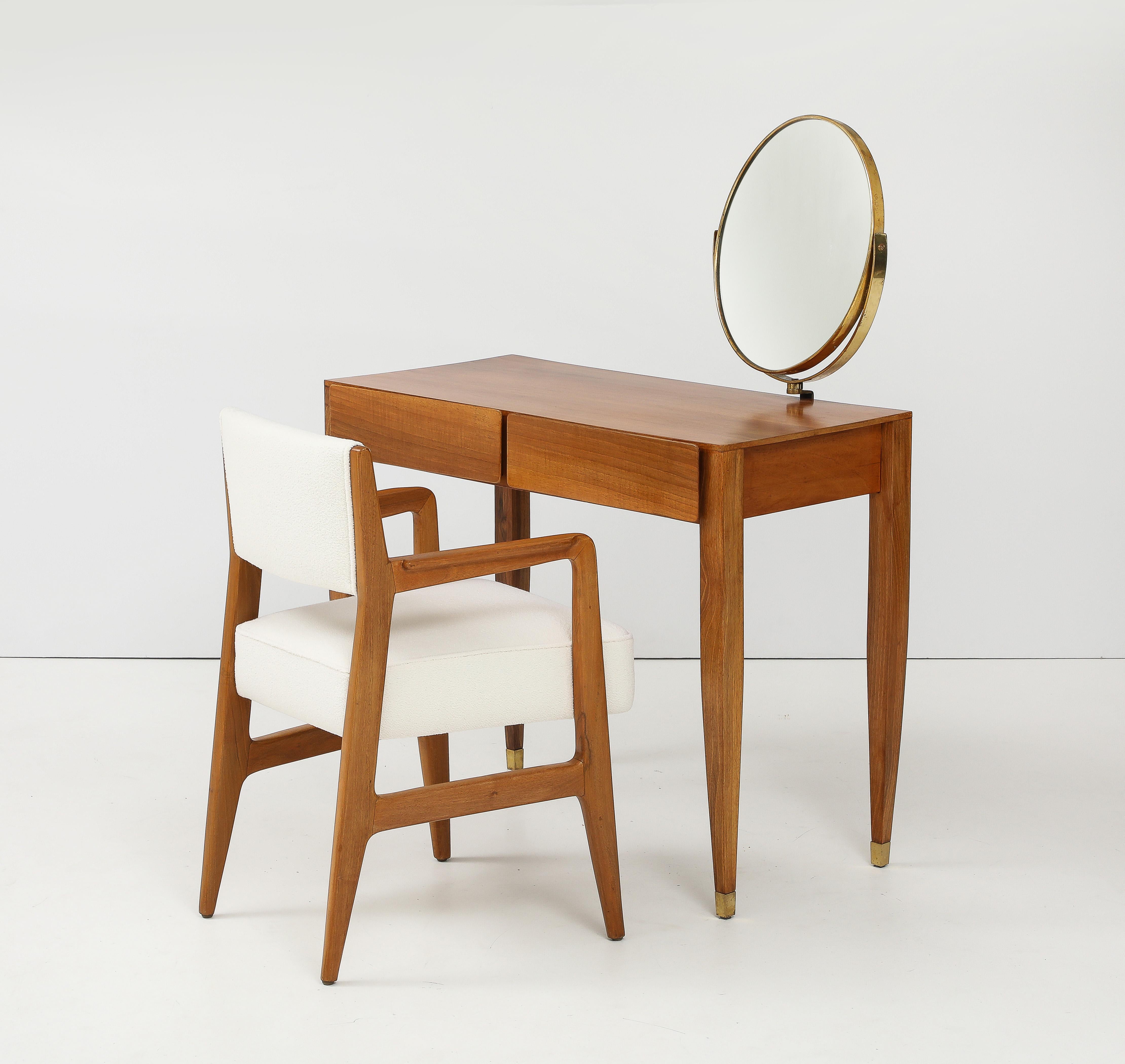 Gio Ponti para Cassina Sillón raro de roble Modelo 110 en bouclé marfil, Italia, años 50 en venta 7