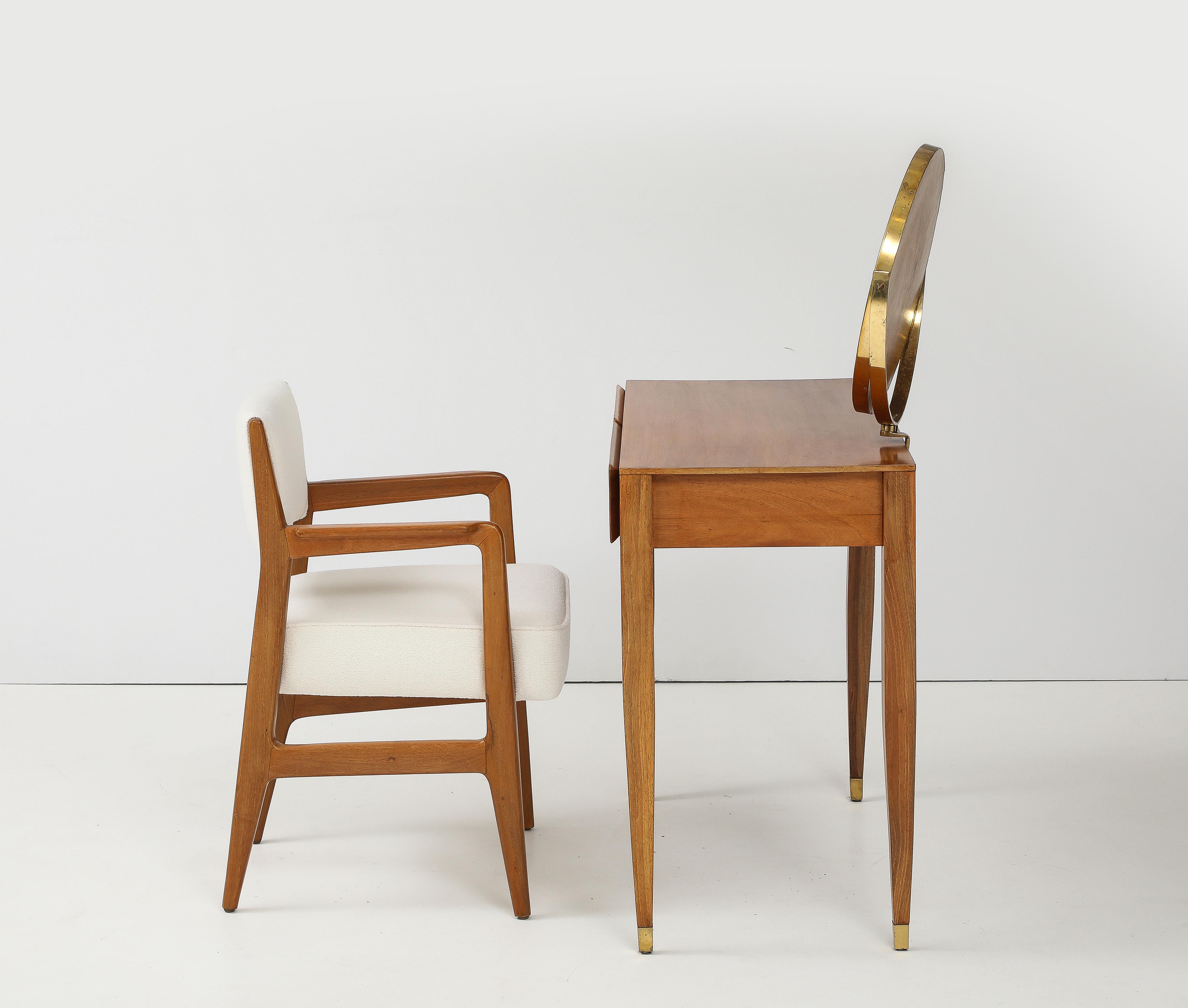 Gio Ponti para Cassina Sillón raro de roble Modelo 110 en bouclé marfil, Italia, años 50 en venta 8