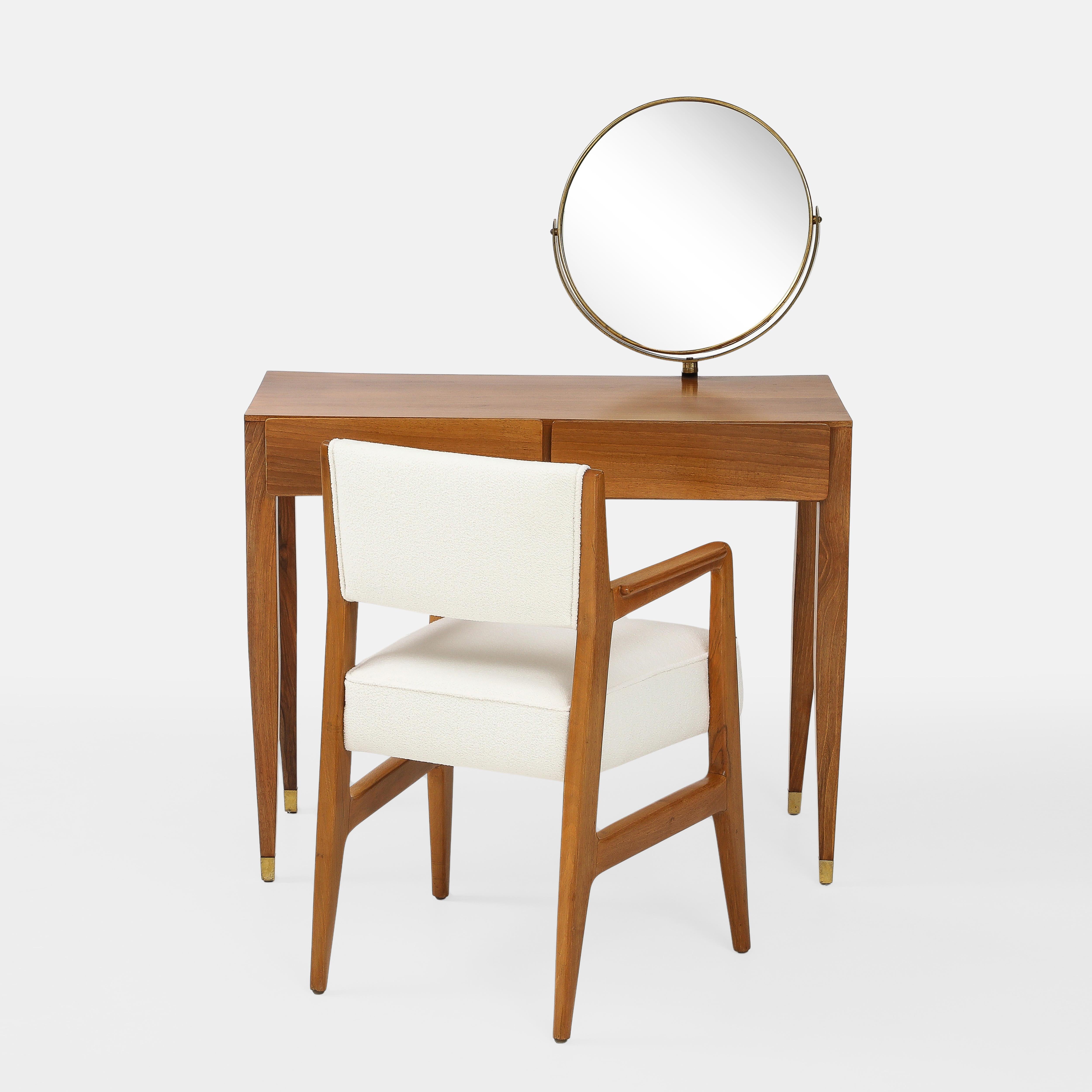 Gio Ponti para Cassina Sillón raro de roble Modelo 110 en bouclé marfil, Italia, años 50 en venta 9