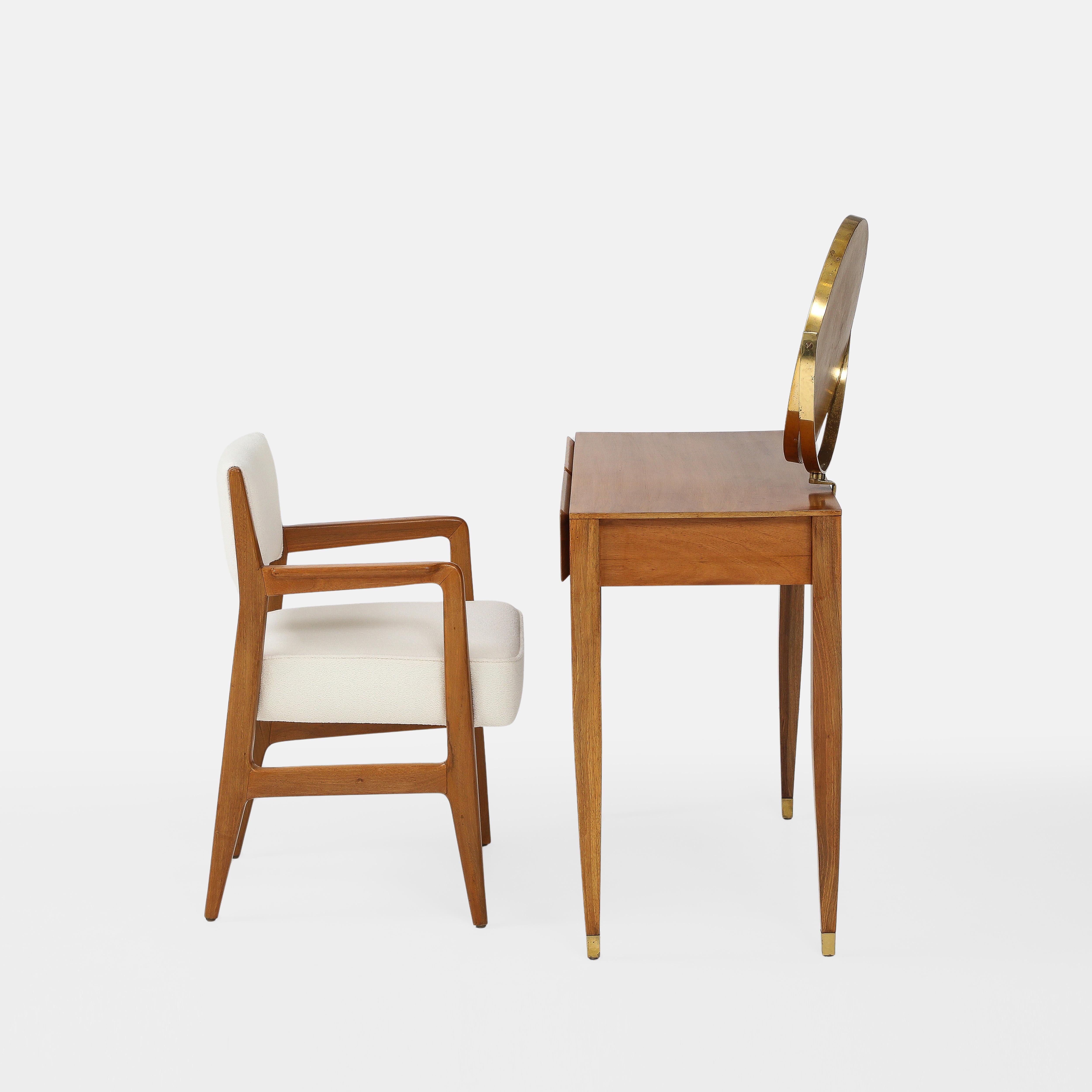 Gio Ponti para Cassina Sillón raro de roble Modelo 110 en bouclé marfil, Italia, años 50 en venta 11