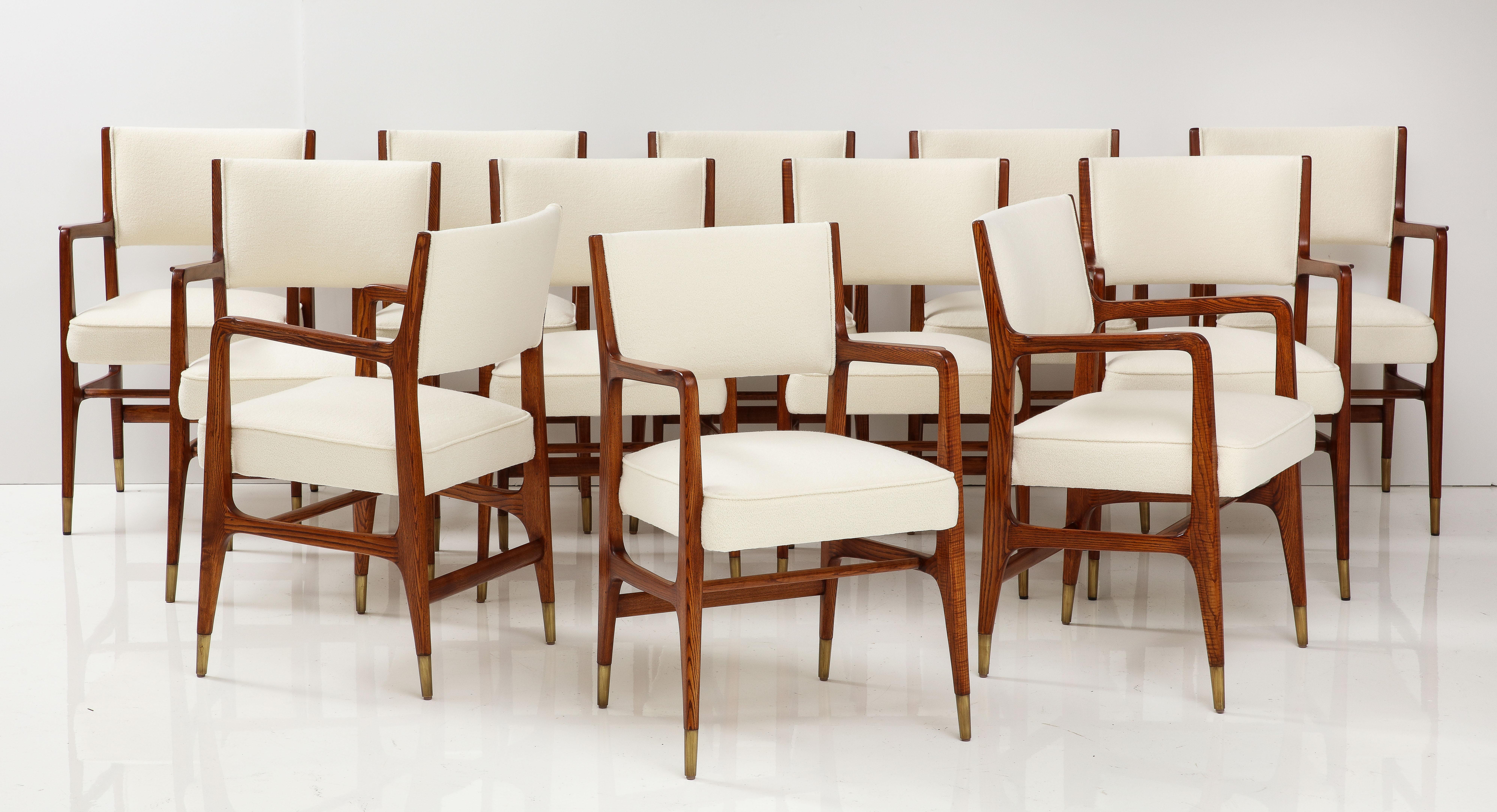 Mid-Century Modern Gio Ponti for Cassina Rare Set of 12 Dining Chairs Model 110 in Ivory Bouclé