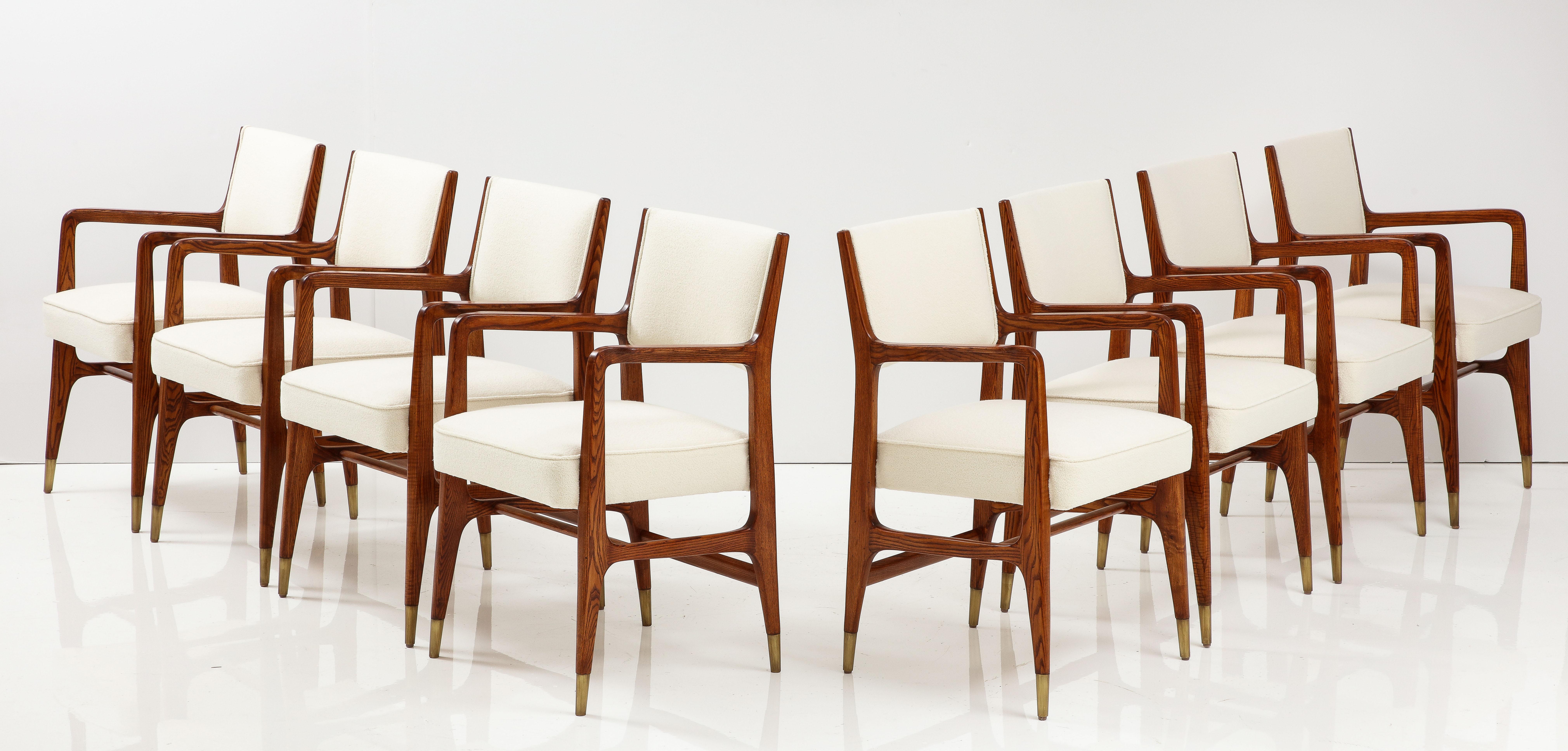Italian Gio Ponti for Cassina Rare Set of 12 Dining Chairs Model 110 in Ivory Bouclé