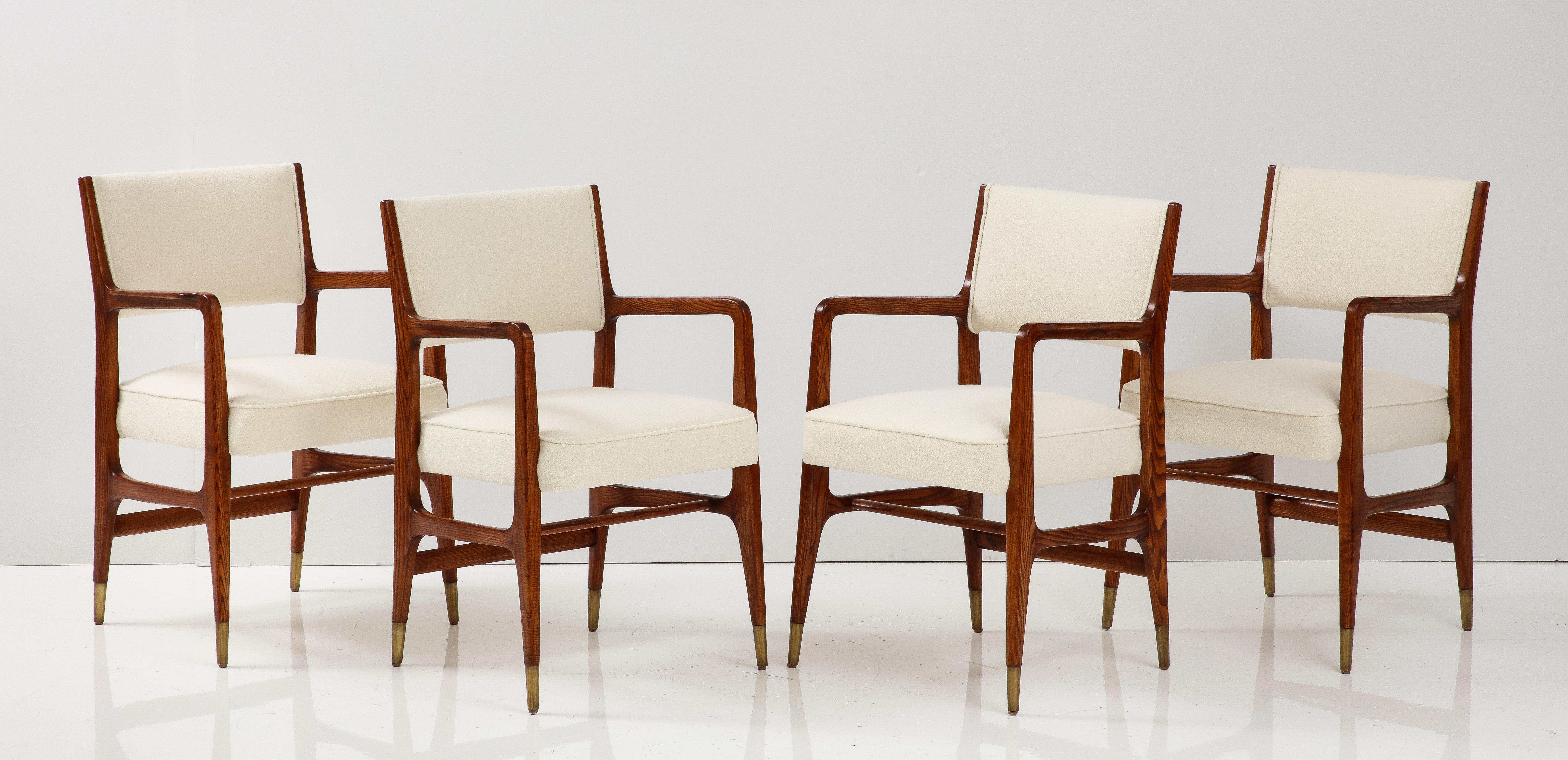 Gio Ponti for Cassina Rare Set of 12 Dining Chairs Model 110 in Ivory Bouclé 1