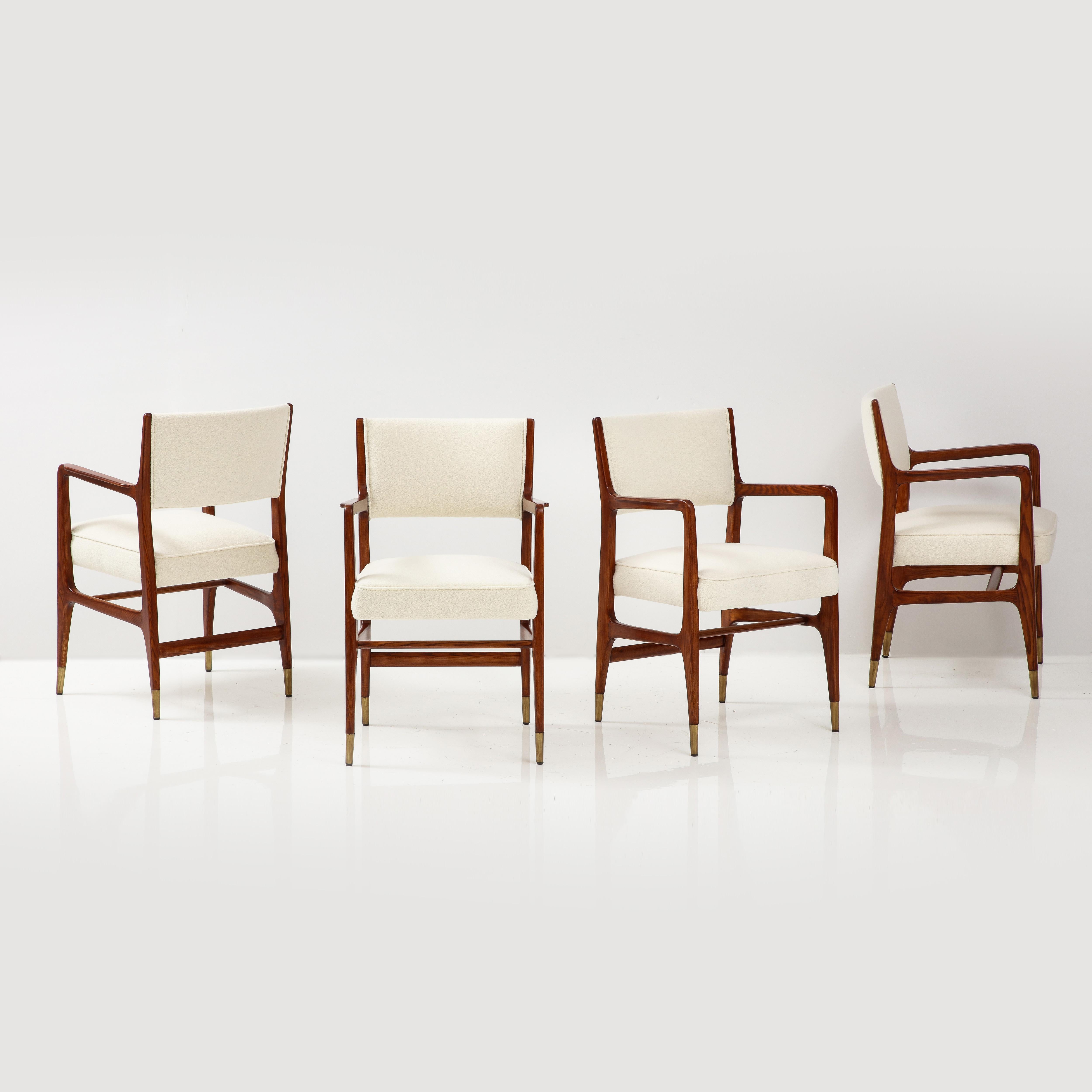 Mid-Century Modern Gio Ponti for Cassina Rare Set of 4 Dining Chairs Model 110 in Ivory Bouclé