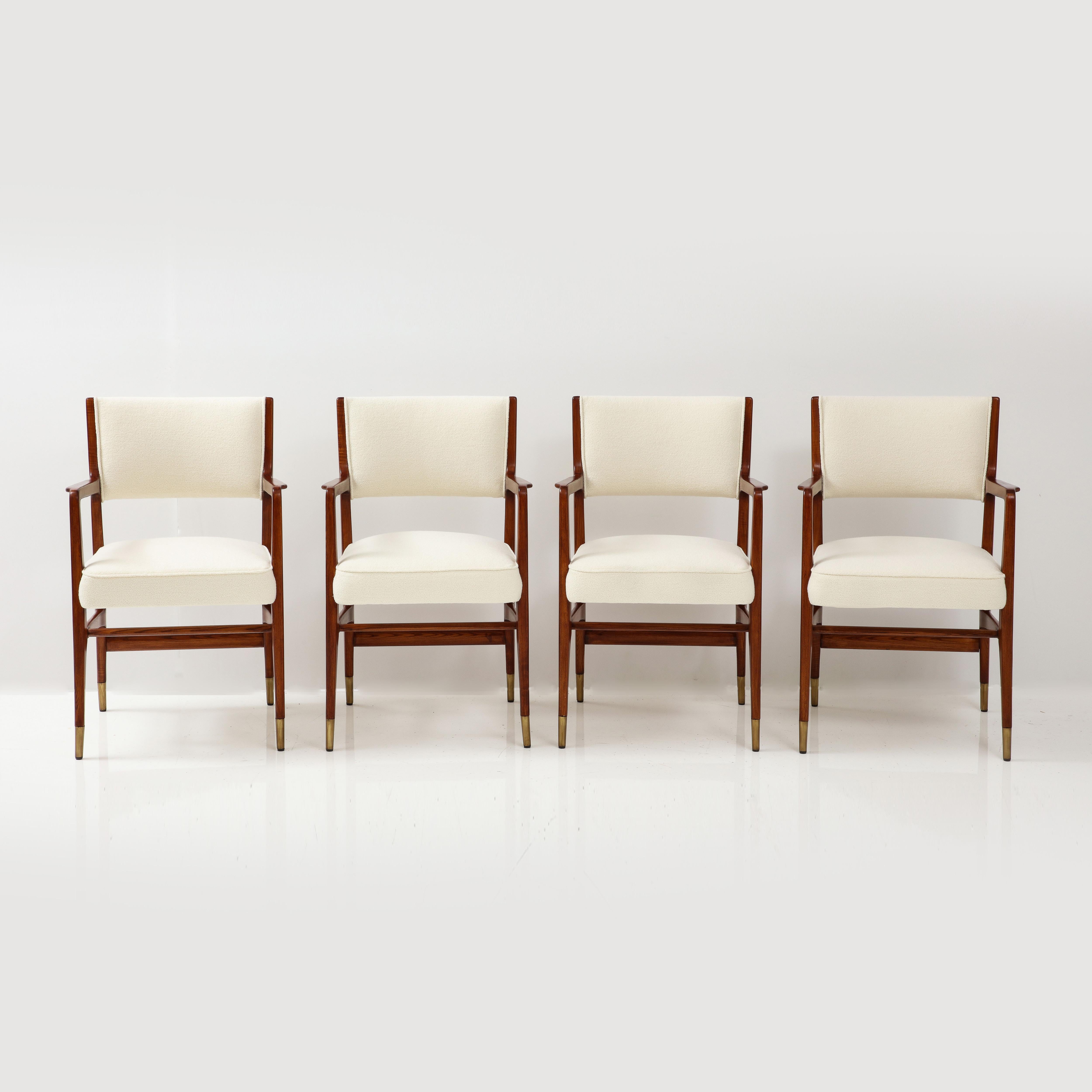 Italian Gio Ponti for Cassina Rare Set of 4 Dining Chairs Model 110 in Ivory Bouclé
